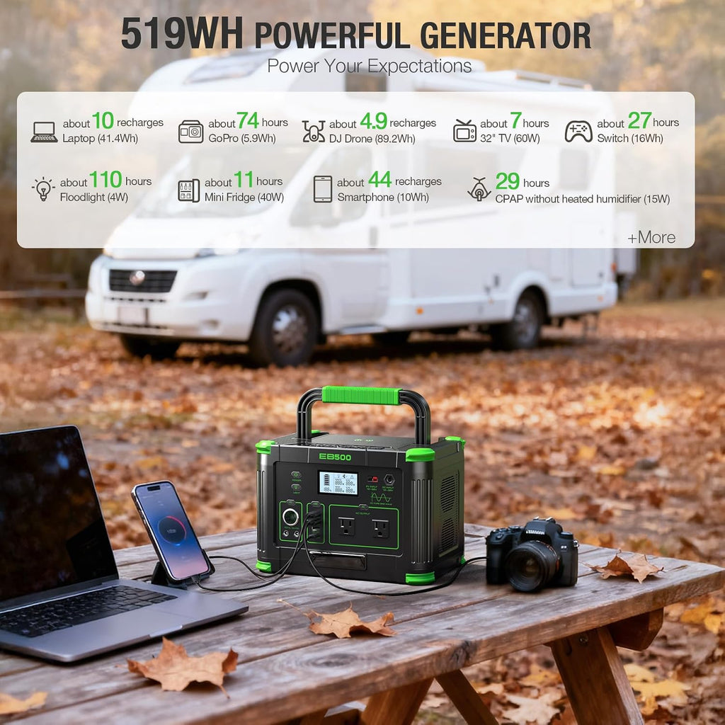 500W Solar Generator with 100W Foldable Solar Panel, Portable Power Station 500W AC Outlet, MC-4 Solar Battery Charger for Home Emergency, Camping, Road Trip, Van