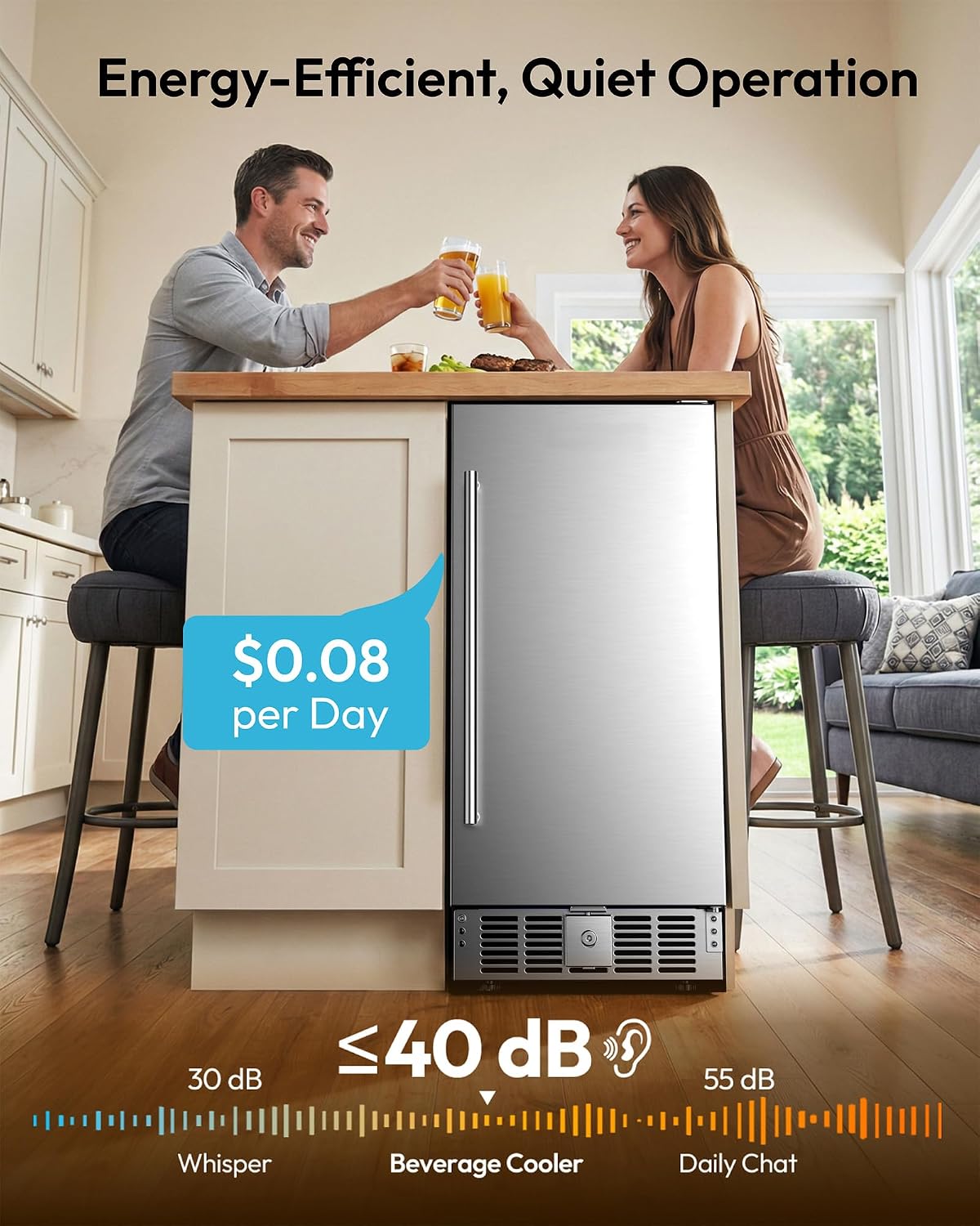 EUHOMY 15 Inch Under Counter Beverage Refrigerator, 127 Can Beverage Fridge with Stainless Steel Door, Beverage Cooler Built-in, Drink Fridge for Soda Beer and Wine