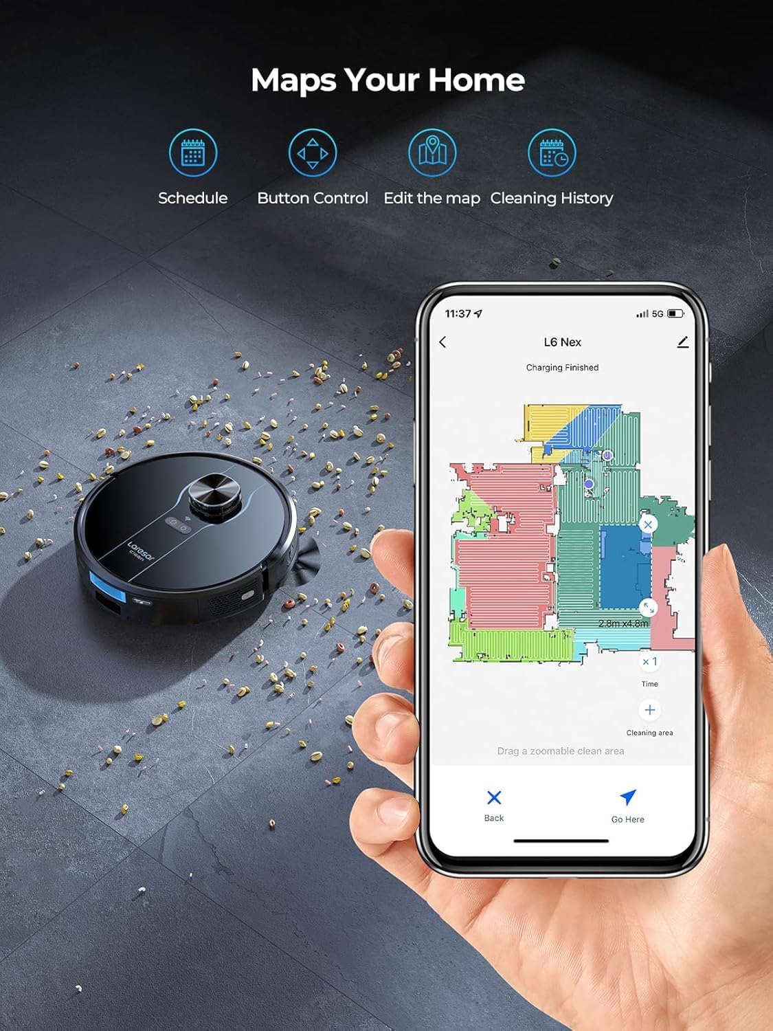 Robot Vacuum and Mop Combo, 5000Pa Robotic Vacuum with Self Emptying Dock for 60 Days, Smart Lidar Navigation Robot Vacuum Cleaner, Mapping, APP/Voice Control for Per Hair, Hard Floor and Carpet