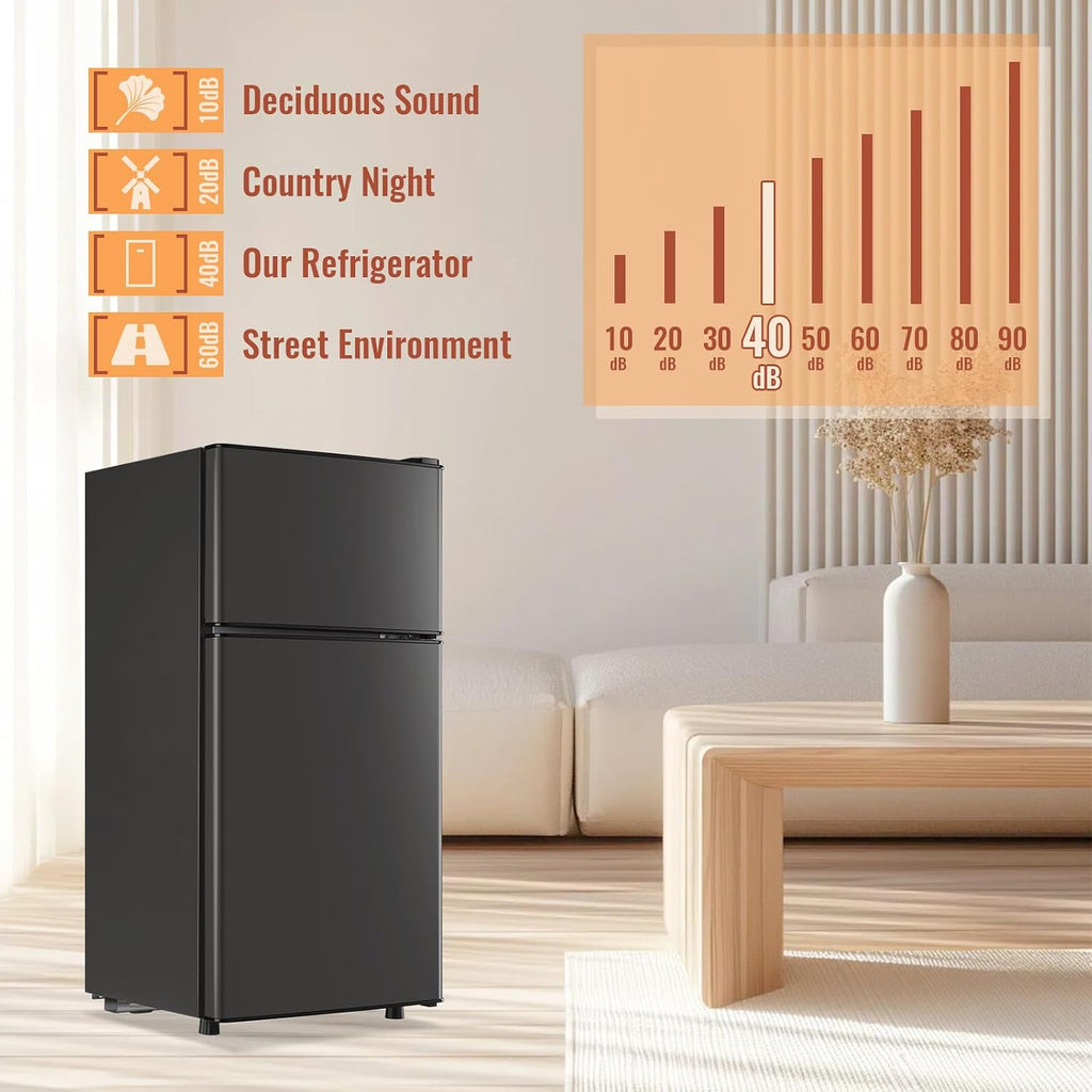 DEMULLER Mini Fridge with Double Doors Small Refrigerator with Separate Freezer & 7 Adjustable Temperature Control, Tiny Size & Personal Fridge Ideal for Office Apartment Dorm Dark Grey