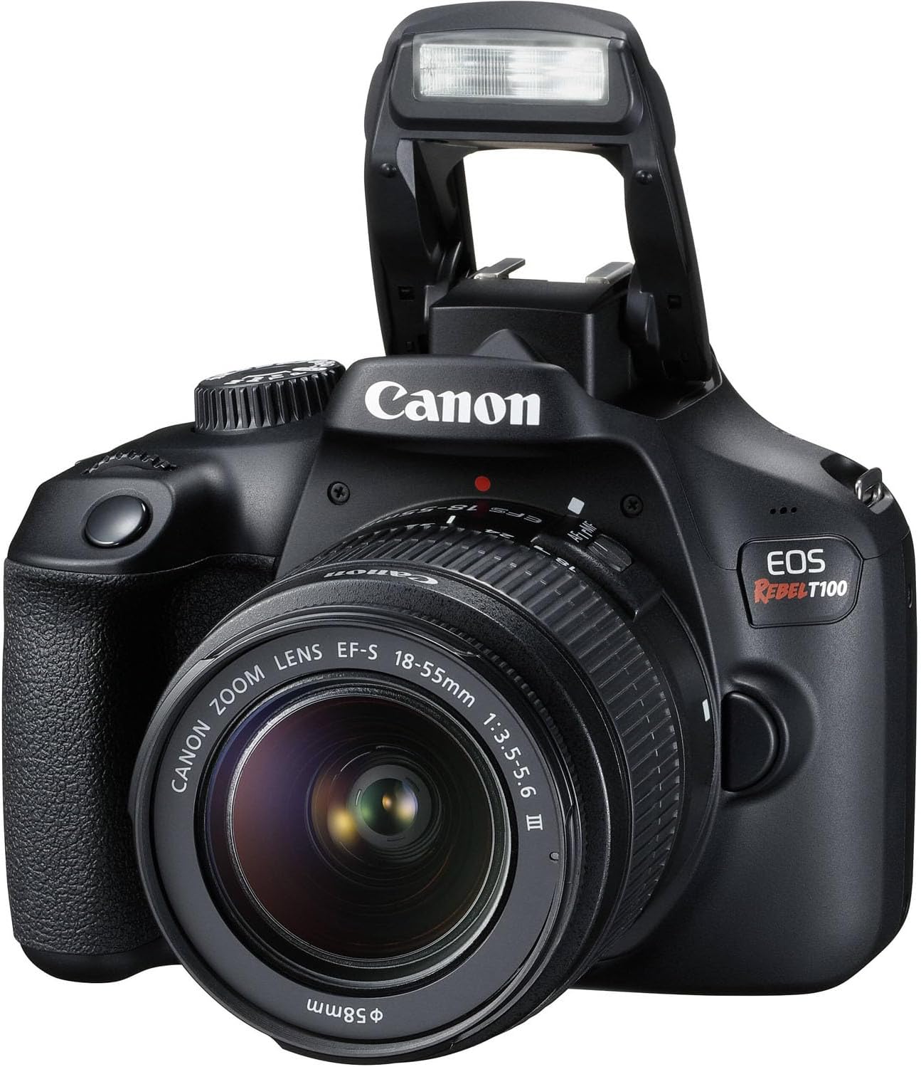 Canon EOS Rebel T100 DSLR Camera w/Canon EF-S 18-55mm F/3.5-5.6 DC III Zoom Lens + Case + 64GB Memory (19pc Bundle) (Renewed)