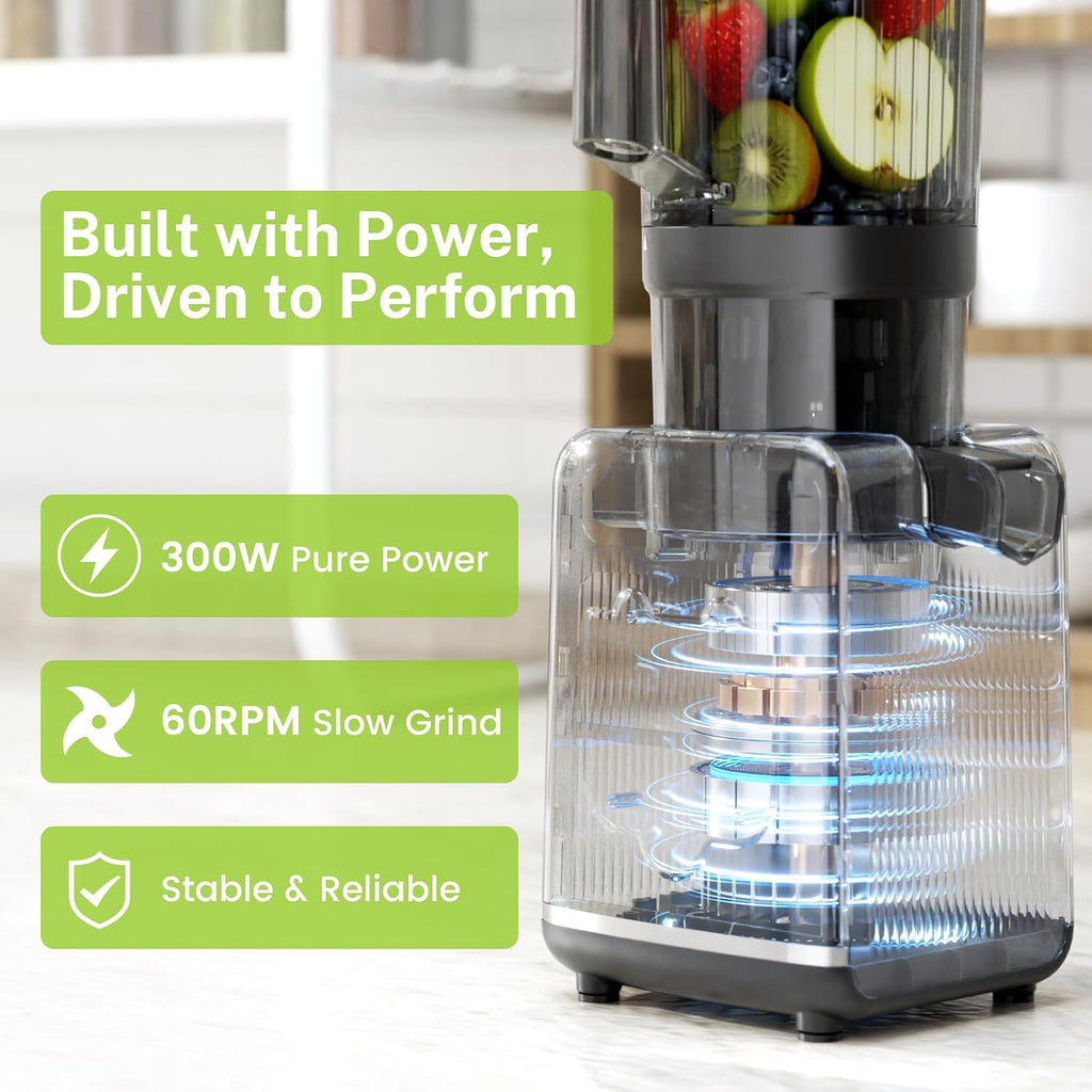 Kndko Juicer Machines with 5.4' Large Feed Chute, Cold Press Juicer for Whole Vegetables and Fruits, Stainless Steel Slow Masticating Juicer Easy to Clean, Self Feeding, High Juice Yield