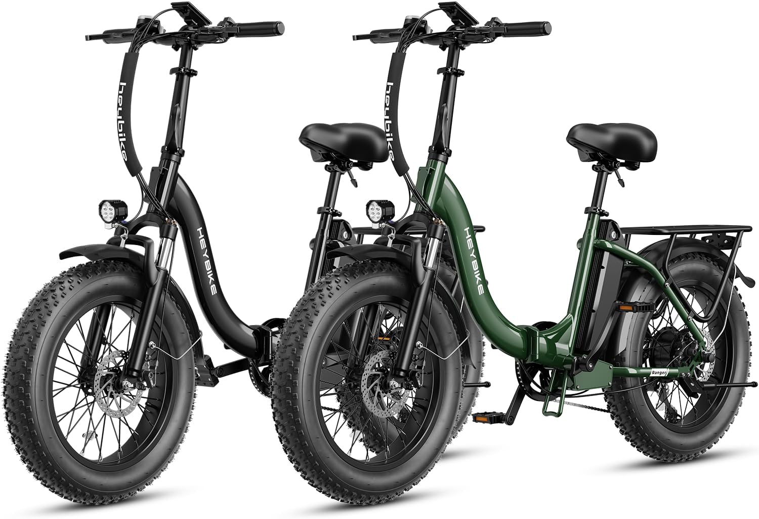 Heybike Ranger 2.0 Foldable Electric Bike for Adults, 20'*4 Fat Tire Ebike with 1400W Peak Motor, 28 MPH Max Speed, 600Wh Removable Battery, Up to 65 Miles Range, Front Suspension Step-Thru E Bike
