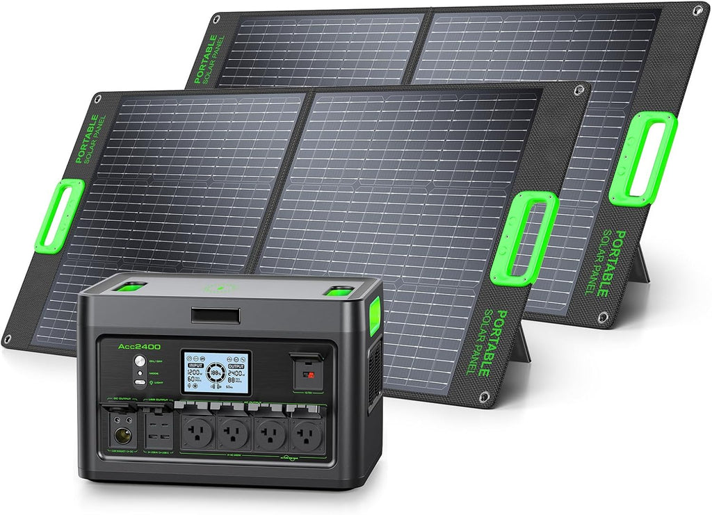 2400W Solar Generator with 2x100W Portable Solar Panels (ship separately), 1843Wh LiFePO4 Battery, Fast Charging, Portable Power Station for Home Backup Power, Camping,RVs