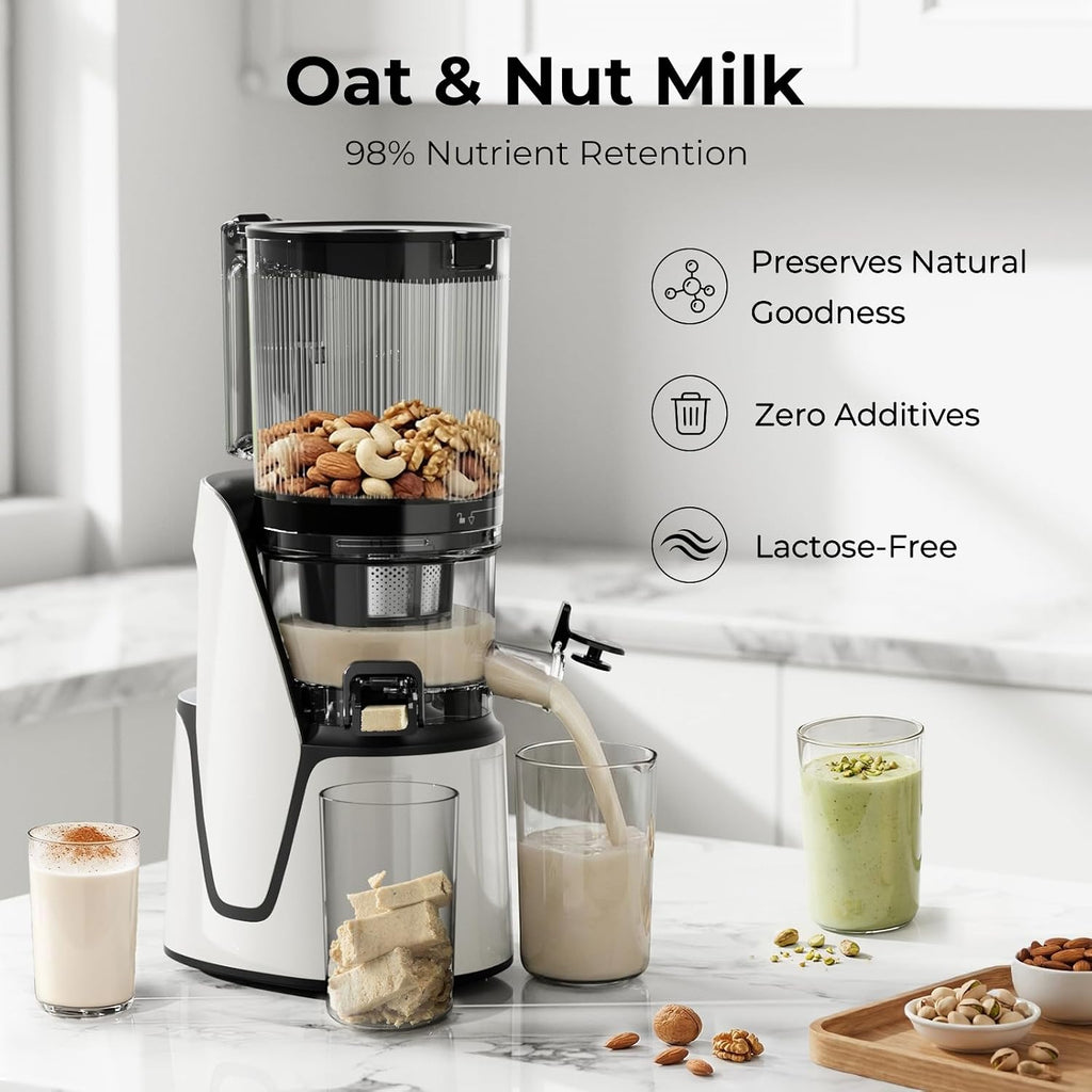 EanOruus Juicer Machines, 3-in-1 Cold Press Juicer with 6.5' Extra Large Chute, 100oz Large Capacity, AC Motor, Makes Juice, Nut Milk & Sorbet, Bright White