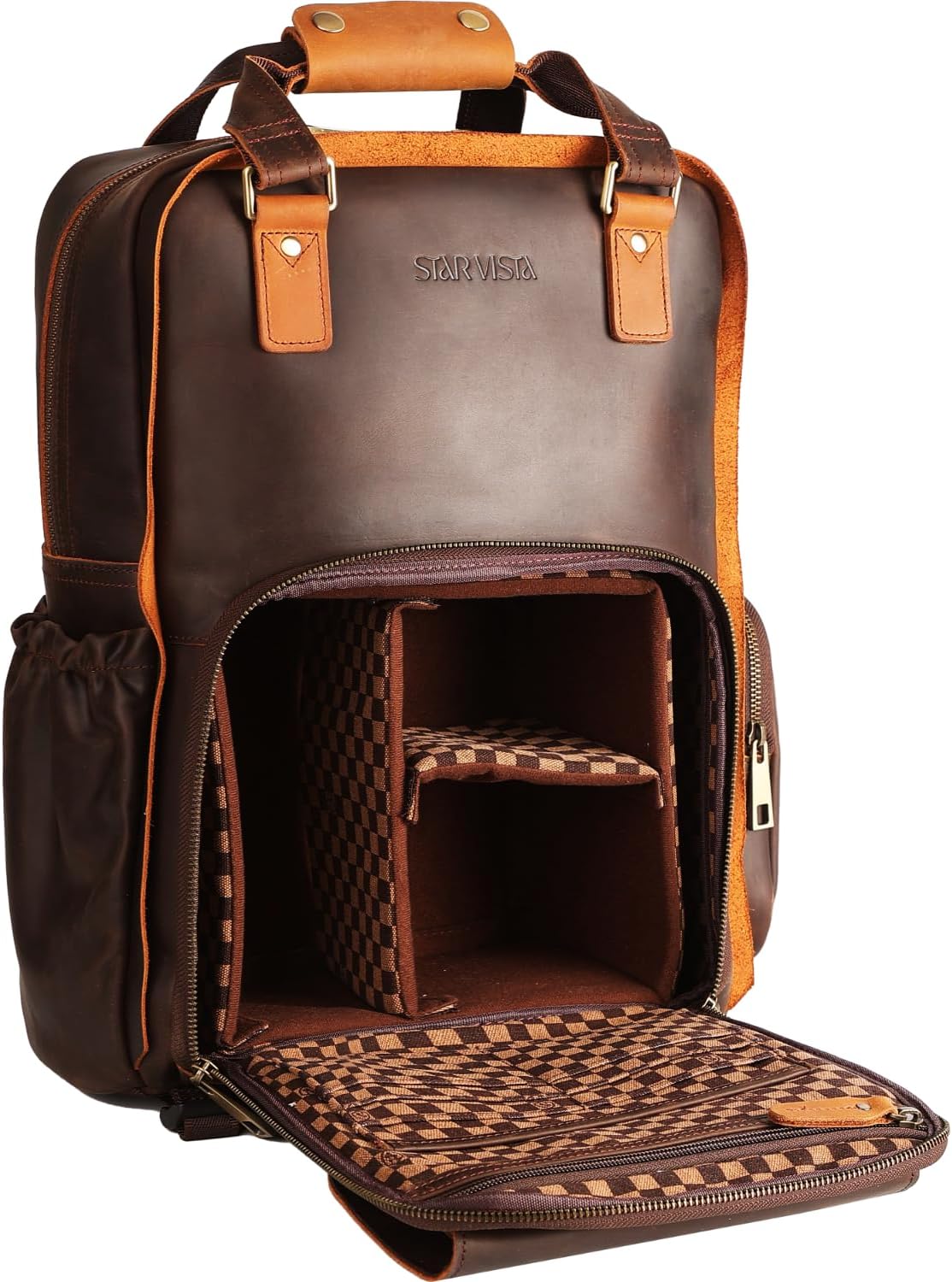 STAR VISTA Bernini Vintage Full Grain Leather Camera Backpack for DSLR/SLR, Camera Case for Photographers, with Tripod Holder, Fits 15.6' Laptop, Casual Outdoor Rucksack, YKK Zippers