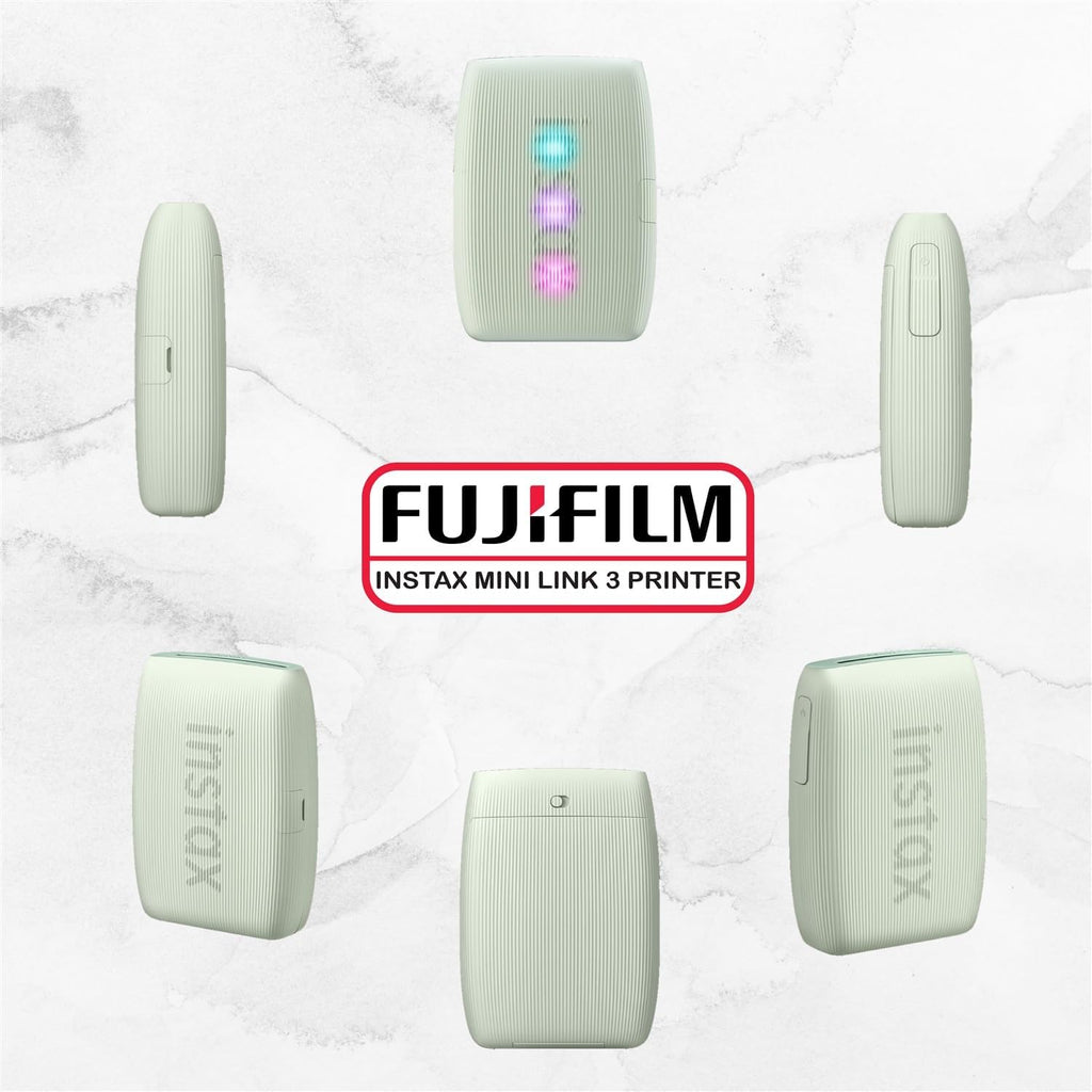 Fujifilm Instax Mini Link 3 Printer Bundle Instax Mini Film (40 Sheets), Instax Mini Link 3 Protective Case (Sage Green)