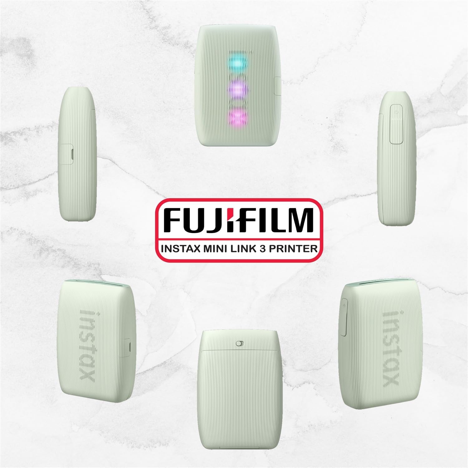 Fujifilm Instax Mini Link 3 Printer Bundle Instax Mini Film (40 Sheets), Instax Mini Link 3 Protective Case (Sage Green)