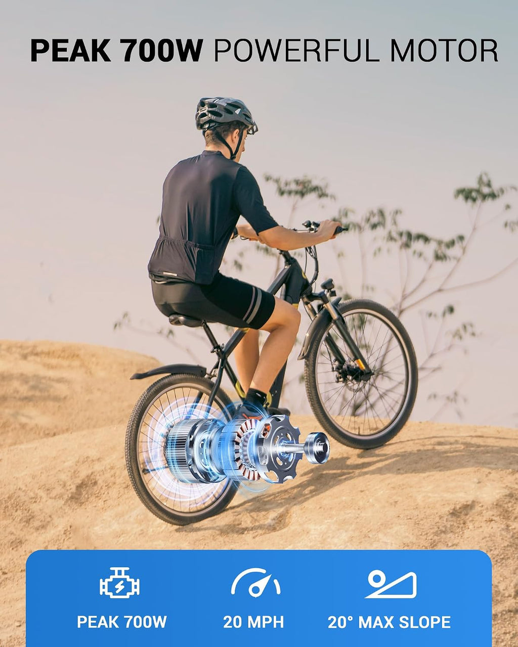 Multijoy Electric Bike for Adults,26' E-Bike with 700W Peak Motor 21-Speed,Up to 50 Miles Removable Battery,Front Fork Suspension Dual Disc Brakes,Ebikes for Adults Commute Mountain All Terrain