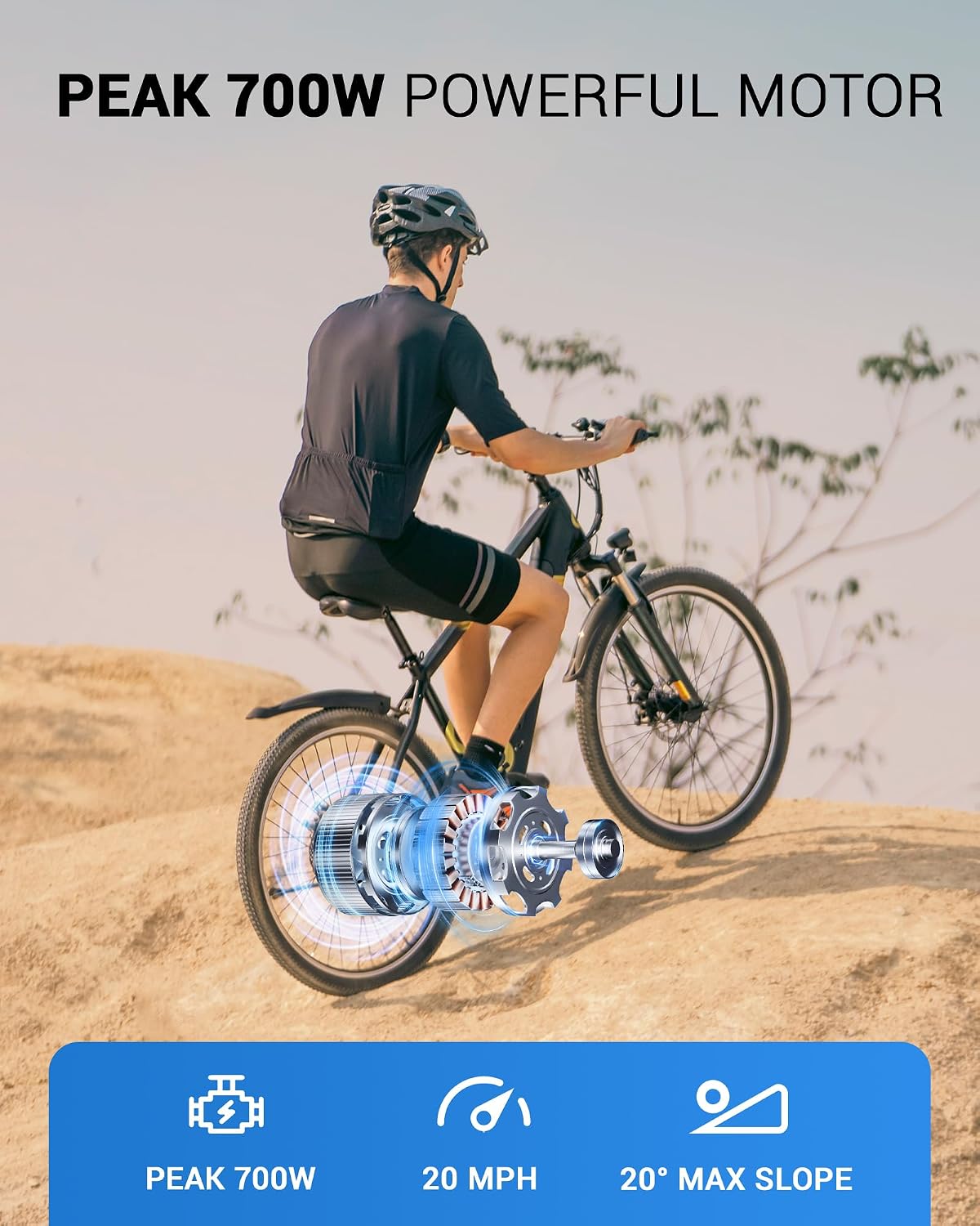 Multijoy Electric Bike for Adults,26' E-Bike with 700W Peak Motor 21-Speed,Up to 50 Miles Removable Battery,Front Fork Suspension Dual Disc Brakes,Ebikes for Adults Commute Mountain All Terrain