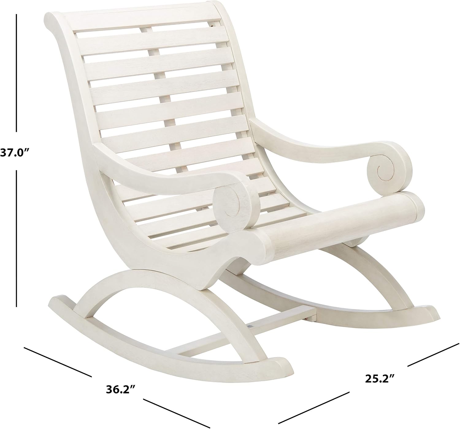 SAFAVIEH Outdoor - Sonora Rocking Chair - White Washed - Solid Wood - Transitional British Slatted Design - Ideal for Patio, Deck, Porch, Backyard, 17.7' Seat Height (PAT7016C)