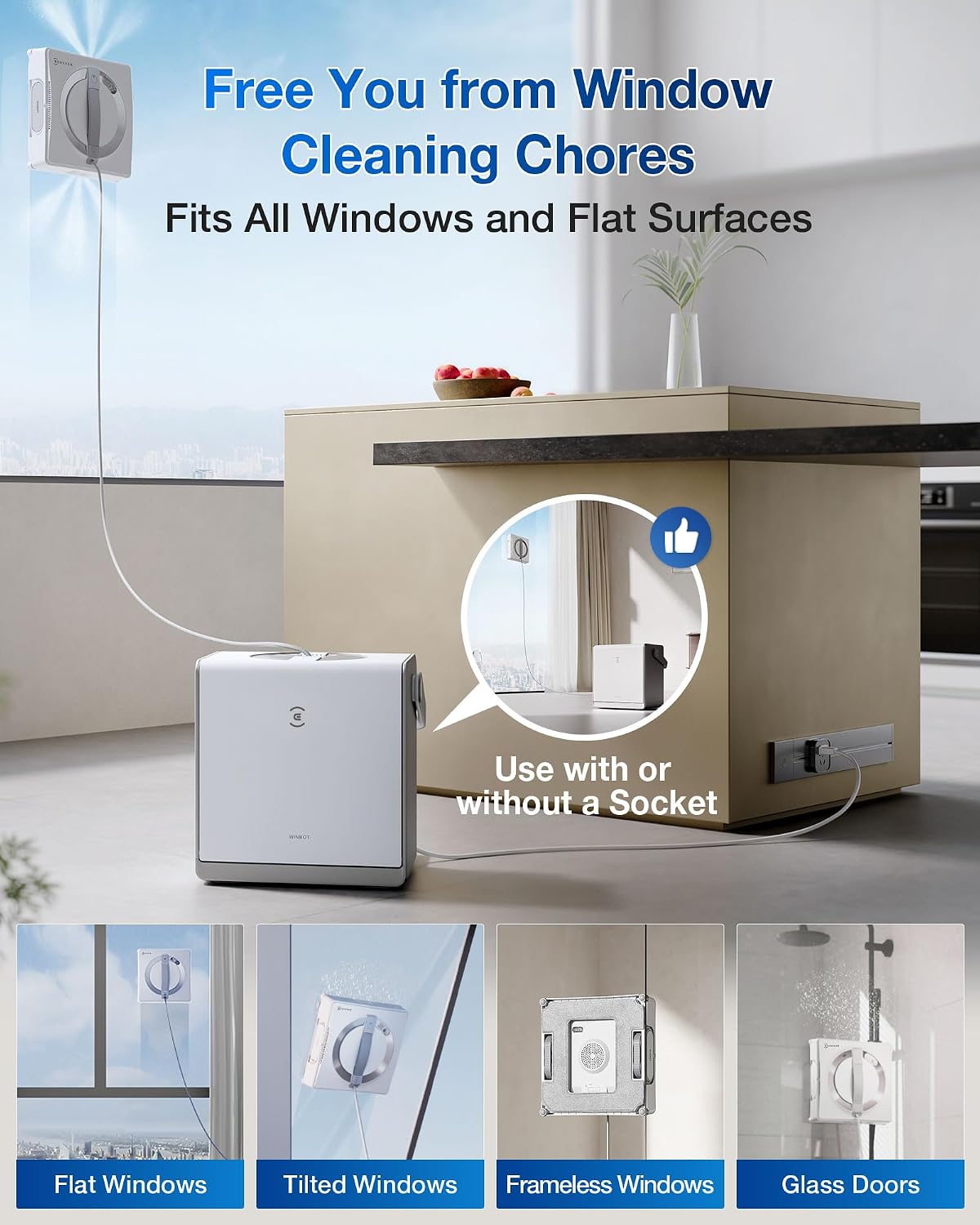 ECOVACS WINBOT W2 PRO Omni Portable Window Cleaning Robot with Multi-Functional Station, Charging While Working, Intelligent Cleaning with Triple Nozzle Water Sprayer, 12-Level Protection