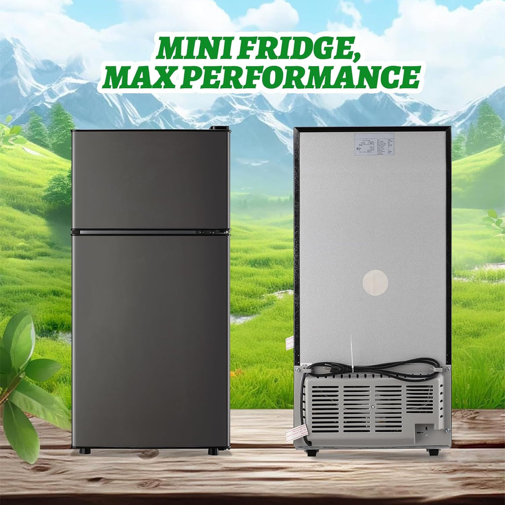 DEMULLER Mini Fridge with Top Freezer Apartment Size Dual Door Compact Small Refrigerator for Personal Use Small Mini Fridge with Egg tray, 7 Temperature Control For Dorm, Apatmet, Dark Grey