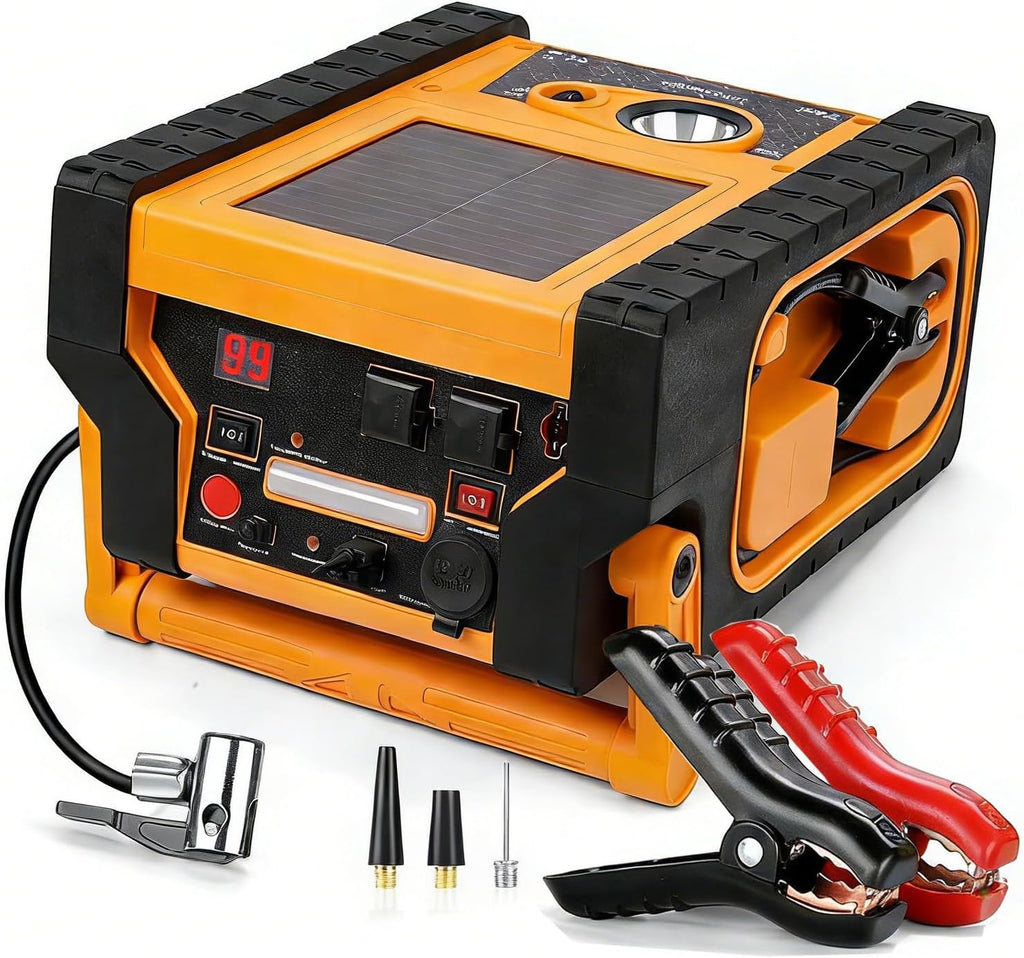 2000A Peak Jump Starter with Air Compressor, Portable Power Station with 400W Inverter, 12V Car Battery Booster for 8.5L Gas/Diesel Engines