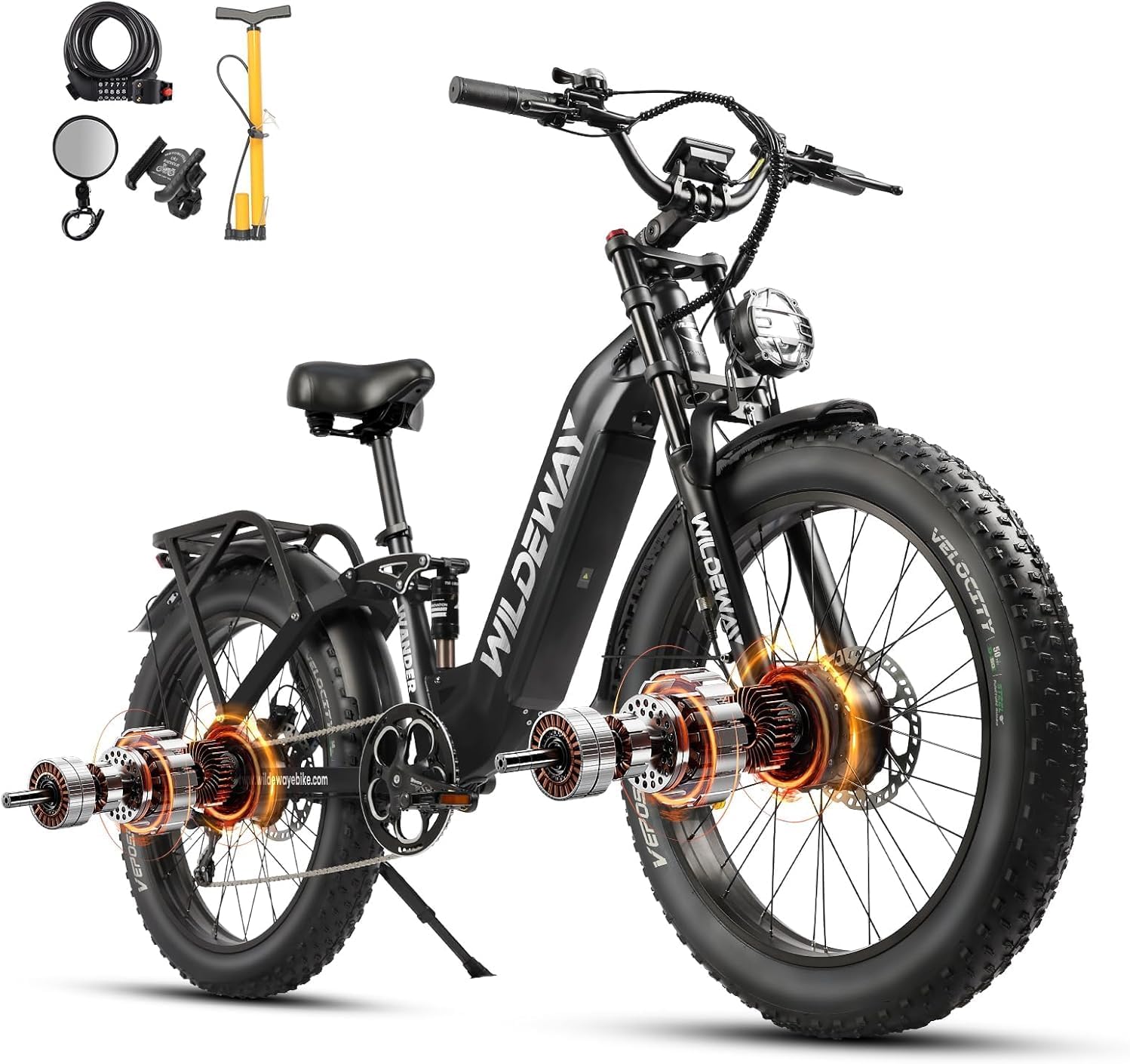 Wildeway 2600W Dual Motor Electric Bike for Adults 48V 30AH Removable Battery 32MPH 26' Terrain Fat Tire 80 Miles Long Rang Mountain Bike Full Suspension with Hydraulic Disc Brake Bicycle