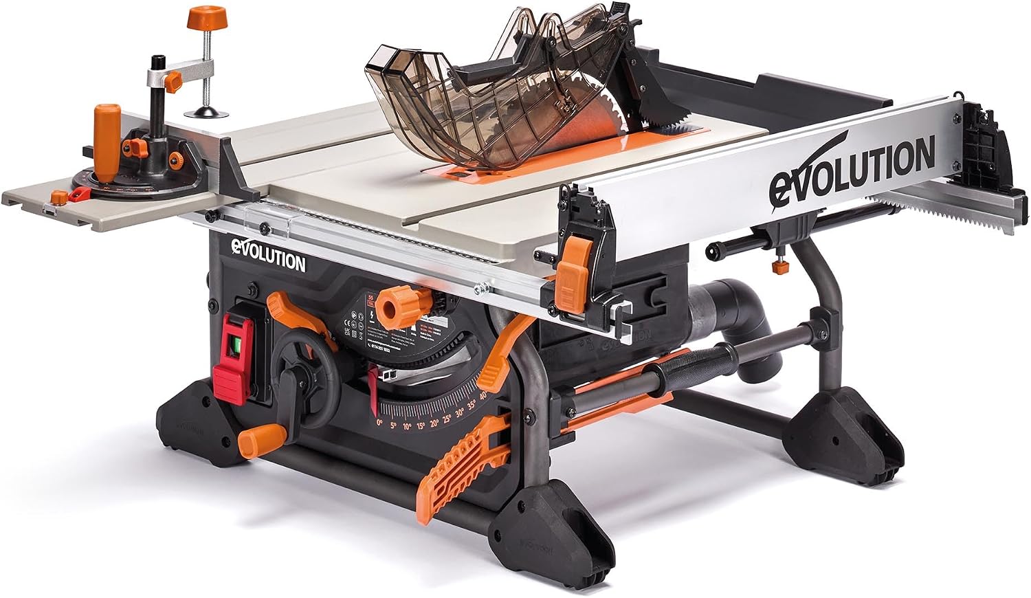 Evolution R10TS 10' Jobsite Table Saw | Zero-Clearance Throat Plate | Dado Plate Included | 15A Motor | 26' Rip | 3-3/8' Cut | 0-45° Bevel | Precision Fence | Heavy Duty Portable Woodworking Saw