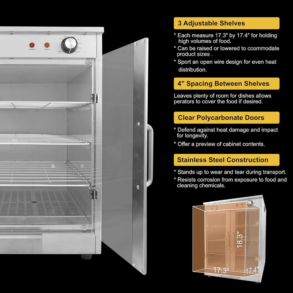 4-Shelf Electric Hot Box Food Warmer, Fits up to (8) 16' Pizza Boxes, Countertop Heated Holding Cabinet for Pretzels, Warming Machine for Home Commercial Use, w/Water Drawer, 120V 600W