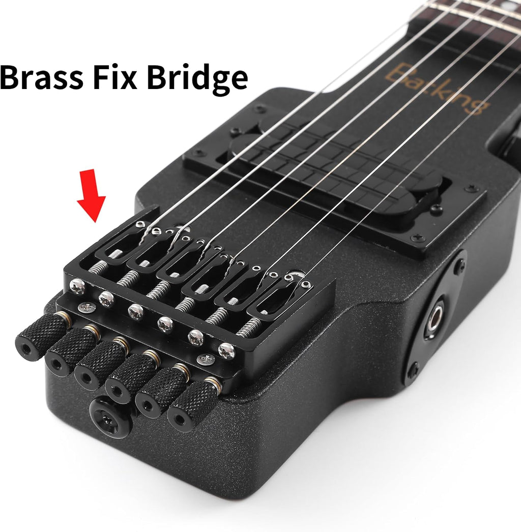 Batking Travel Guitar Electric, Headless Guitar 6 Strings One-piece Canada Maple Neck Through Body Design Brass Fix Bridge with Gigbag