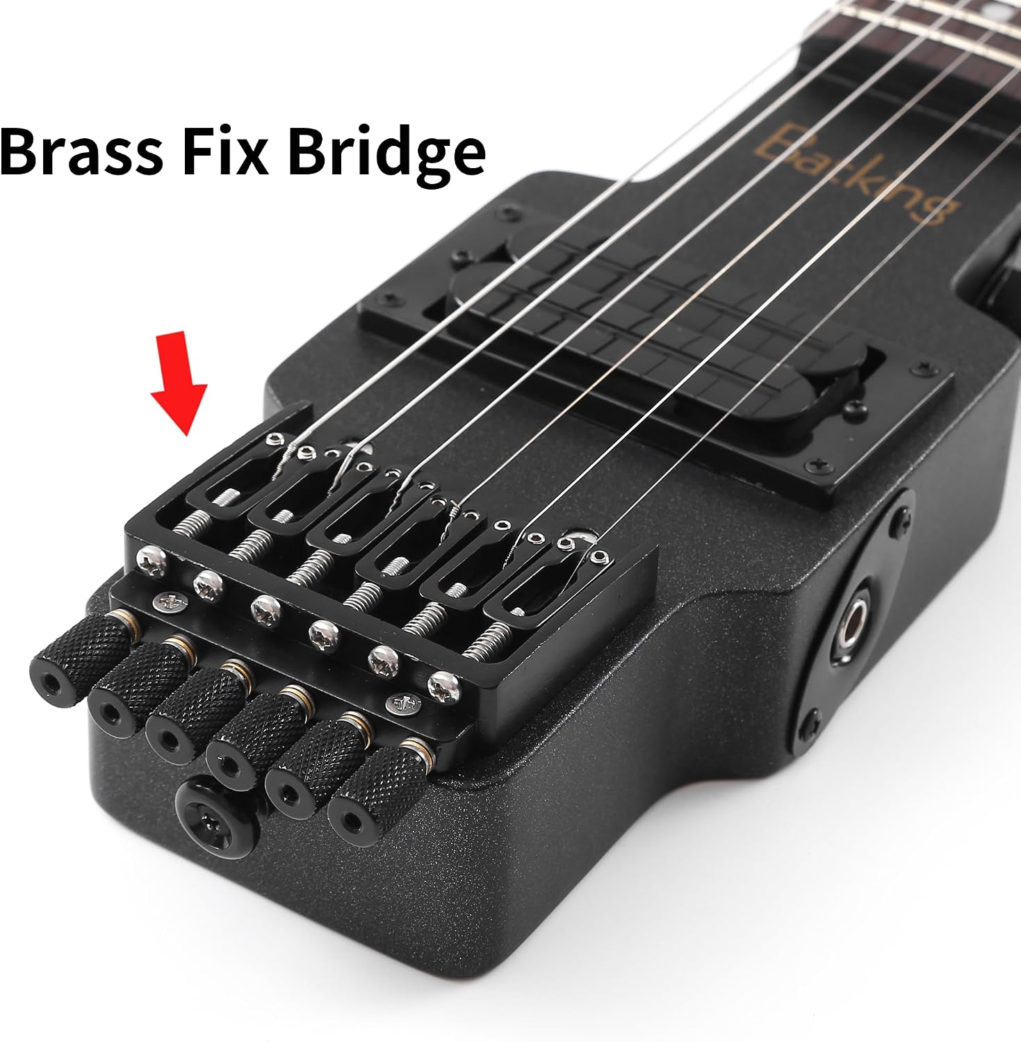 Batking Travel Guitar Electric, Headless Guitar 6 Strings One-piece Canada Maple Neck Through Body Design Brass Fix Bridge with Gigbag