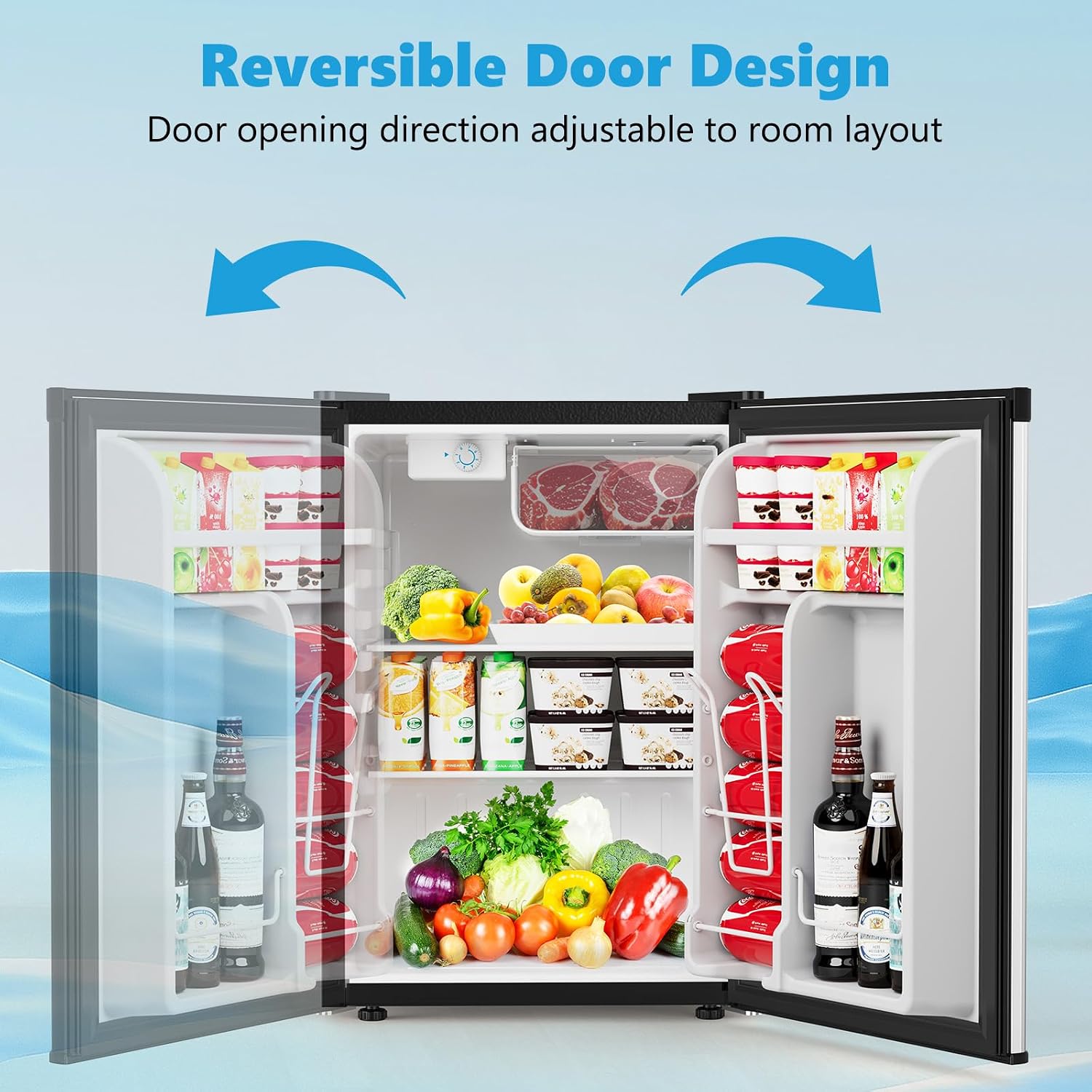 COWSAR 2.6 Cu.Ft Dorm Fridge with Freezer, Single Reversible Door Compact Refrigerator, Adjustable Thermostat, 2 Removable Shelves, Commercial Drink Fridge for Bedroom, Office, Kitchen, Dorm, Silver