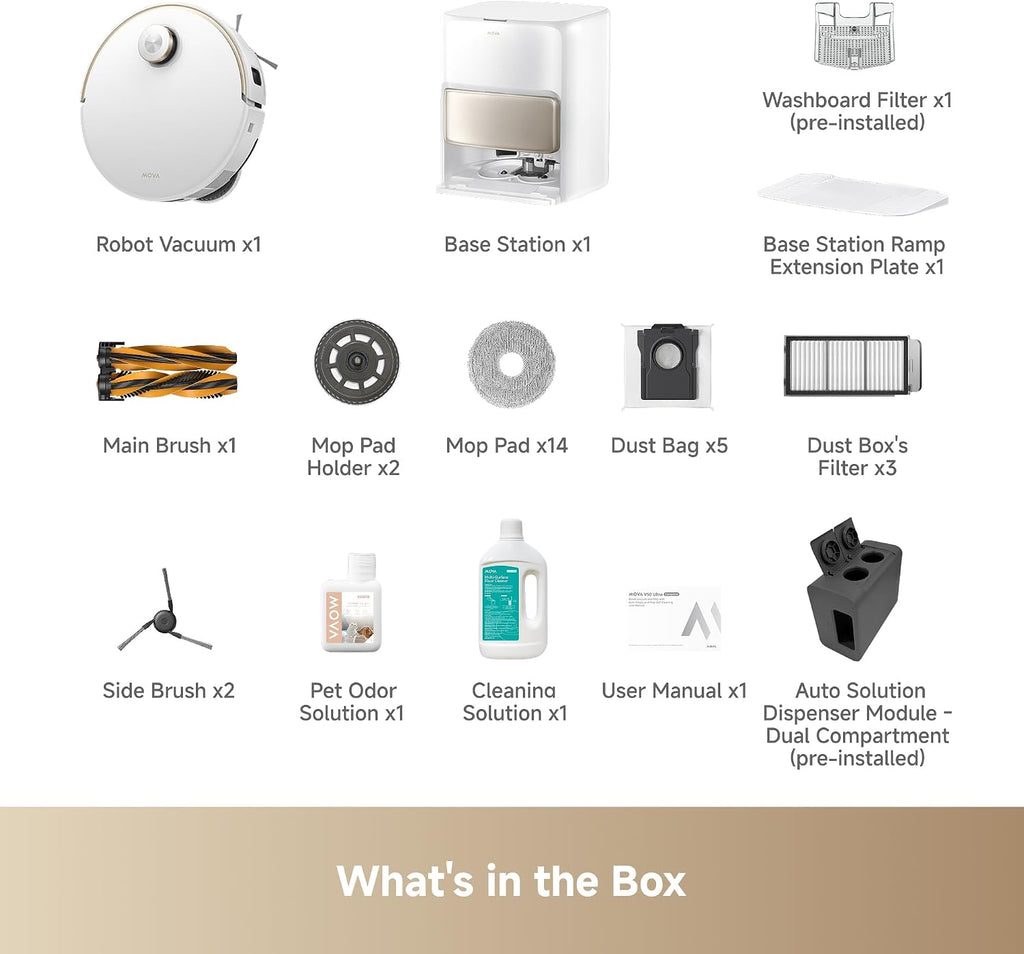 MOVA V50 Ultra Complete Robot Vacuum and Mop, 24,000Pa Suction, Zero Tangling Duobrush, 2.28in Obstacle Overcoming, FlexiRise Navigation, 176°F Hot Water Mop Self-Cleaning & Fast Hot Air Drying, White