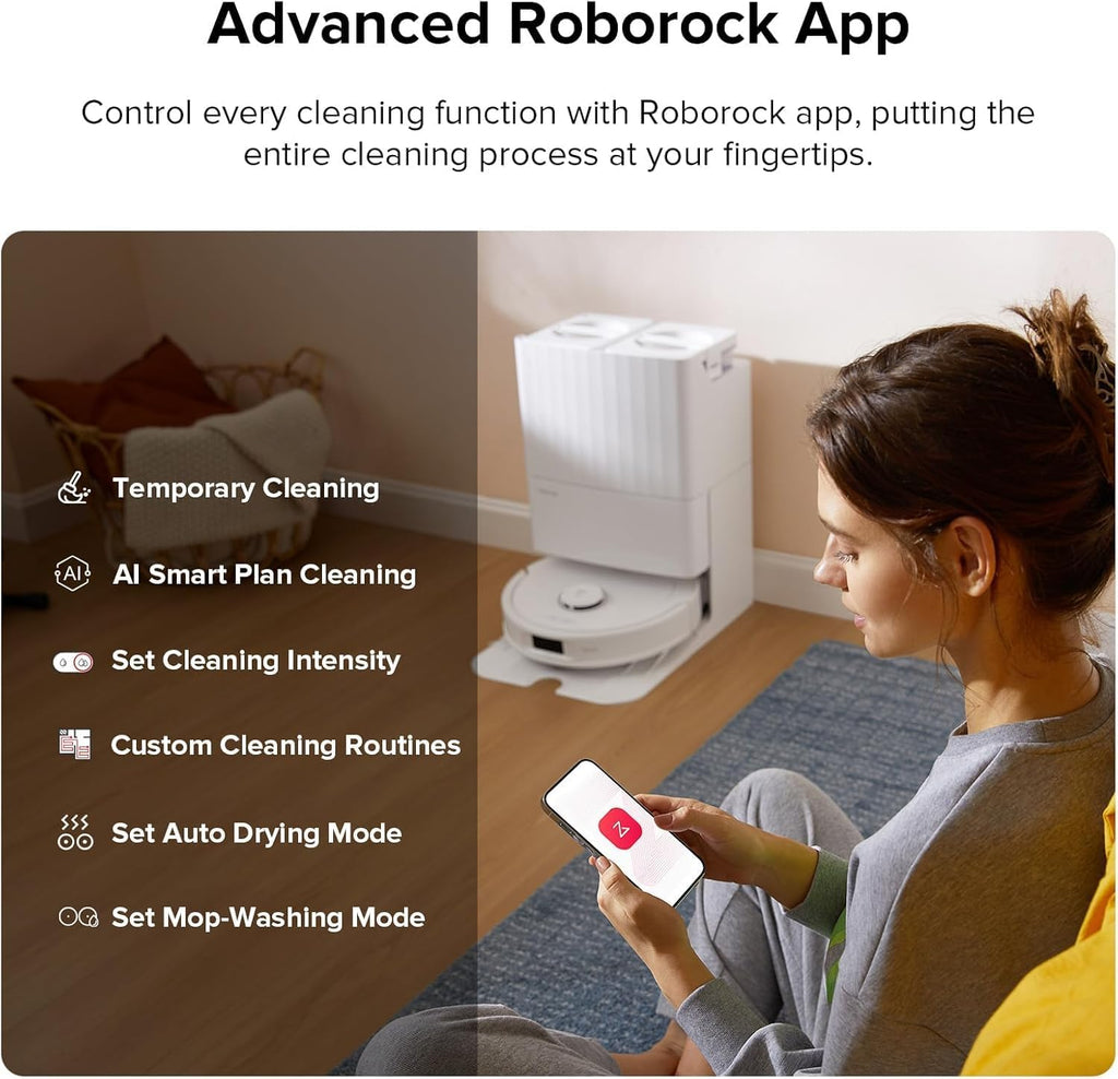 roborock Qrevo Plus Robot Vacuum and Mop with FlexiArm Design Edge Mopping, Self-Emptying, Auto Mop Washing & Drying, 7,000 Pa Suction, White (Renewed)