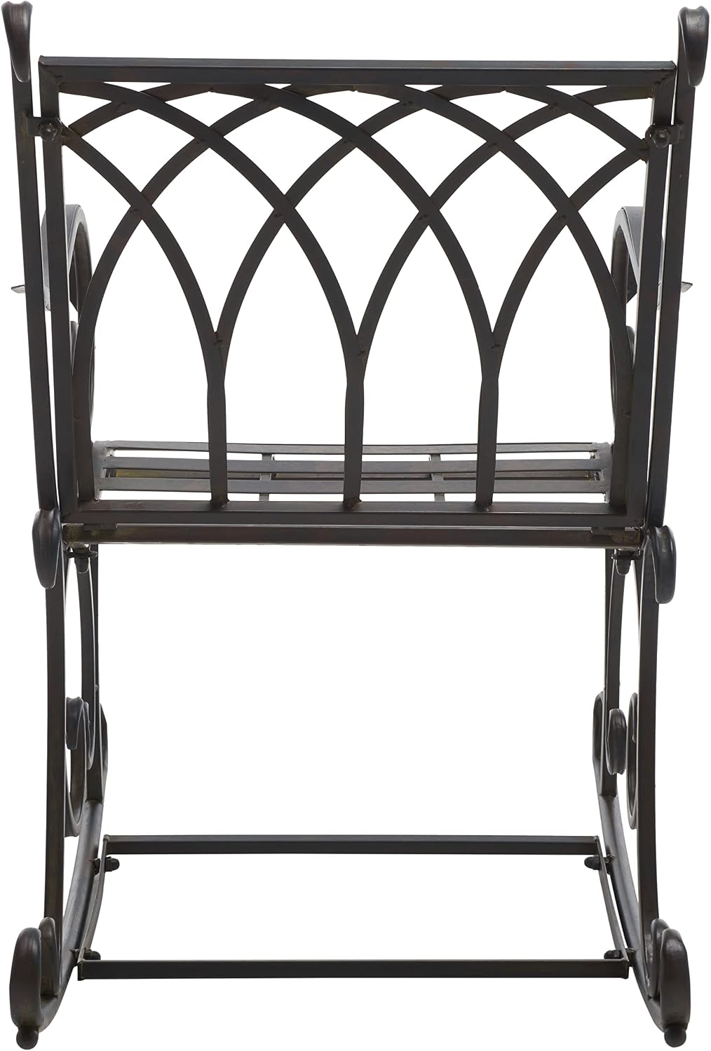 SAFAVIEH Outdoor - Medrano Iron Rocking Chair - Black Rust Iron Metal - Vintage Ornate Scrollwork Design - Ideal for Patio, Deck, Porch, Garden, 15' Seat Height (PAT5030E)