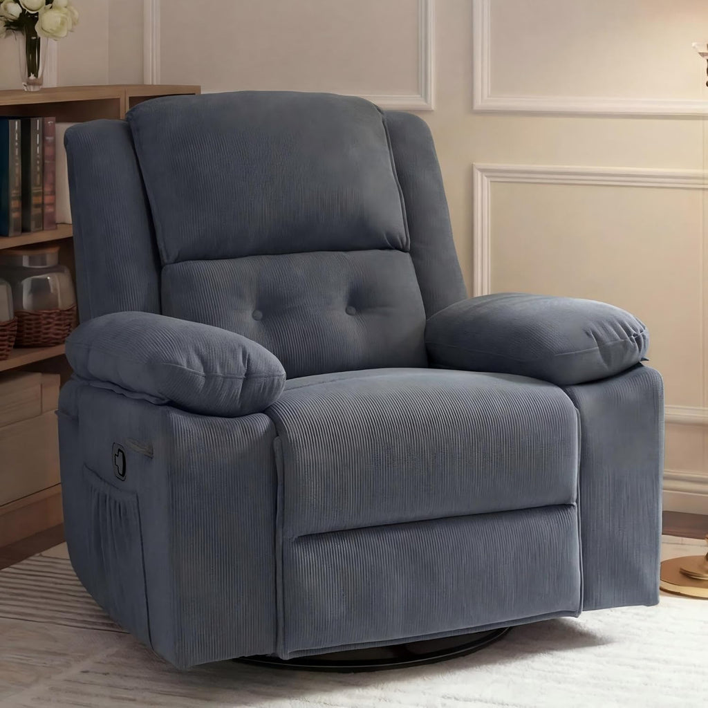 FLEXISPOT XRC2 360° Swivel Rocker Recliner for Adults, Rocking Glider Chair with Massage and Heat, Small Swivel Recliner for Living Room Bedroom Nursery, Blue Grey