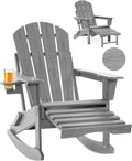 Folding Adirondack Rocking Chair,4-in-1 Multifunctional Patio Chair with Retractable Ottoman, Outdoor Chair Wood Texture, Lawn Chair for Porch, Backyard, Pool(Grey)