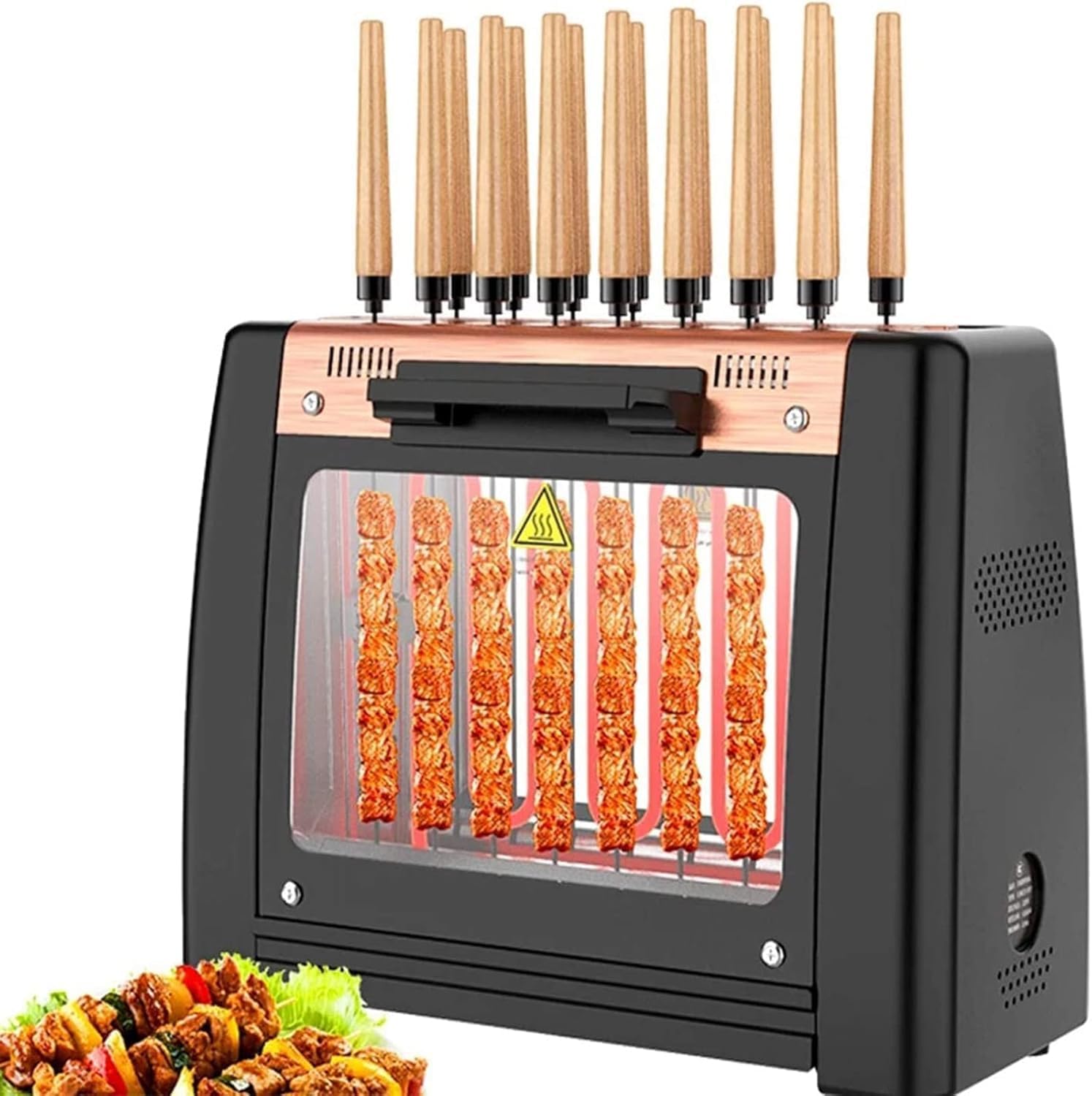 Automatic Rotating Barbecue Grill, Smokeless Indoor Vertical Grill with 360 Degree Rotation, 2 Stage Temperature Control, Portable Kitchen BBQ for Lamb Skewers