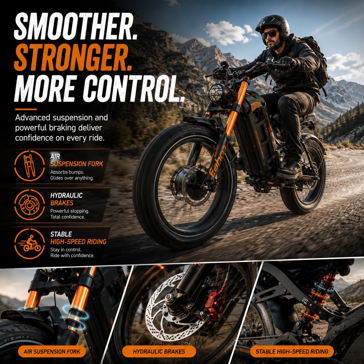 2026 eAhora Romeo Pro 3 Electric Bike for Adult, Peak 5600W Dual Motor, 50mph, 60V 80Ah Battery, 250 Miles Long Range, 26'*4.0 Fat Tire, Air Suspension, App, Commute, Delivery, All-terrian