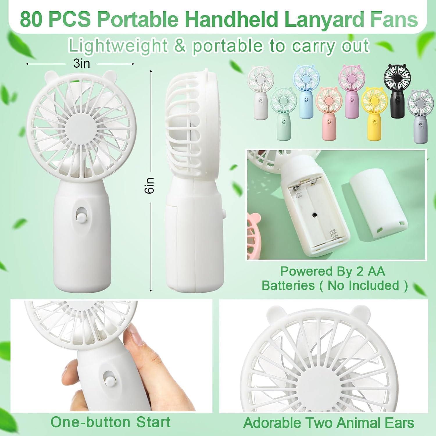 Glooglitter 80 Pcs Mini Portable Fans Bulk Handheld Battery Operated Fan with Lanyard for Makeup Eyelash, Cooling Lightweight Pocket Personal Fans for Indoor Outdoor Travel Use (8 Mixed Colors)