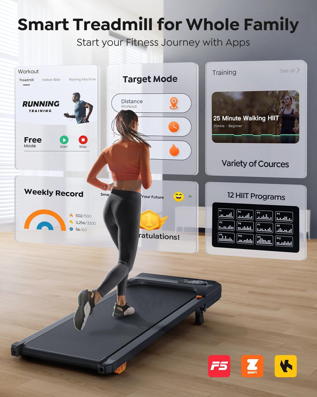 Acezoe Walking Pad Treadmill with 10% Incline, Under Desk Treadmill, Compact Portable Treadmills for Home Office, 285lbs Capacity, APP/Remote Control, Exercise Anytime, Low-Noise