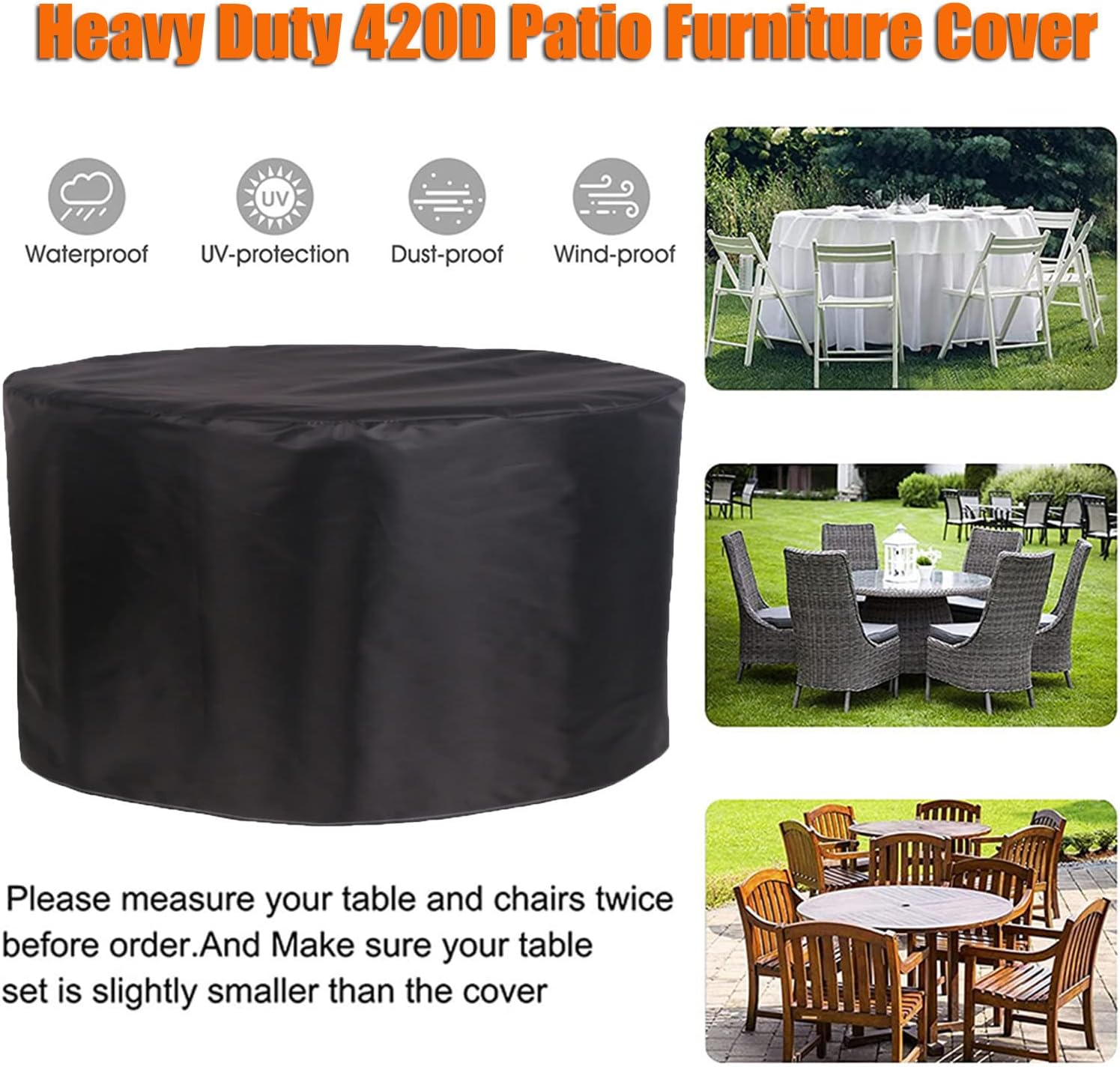 Patio Furniture Covers 118' D x 39' H, 420D Outdoor Garden Table Set Cover, Durable and Waterproof Outdoor Oxford Cloth Cover, Round All Weather Protection Covers (300x100cm)