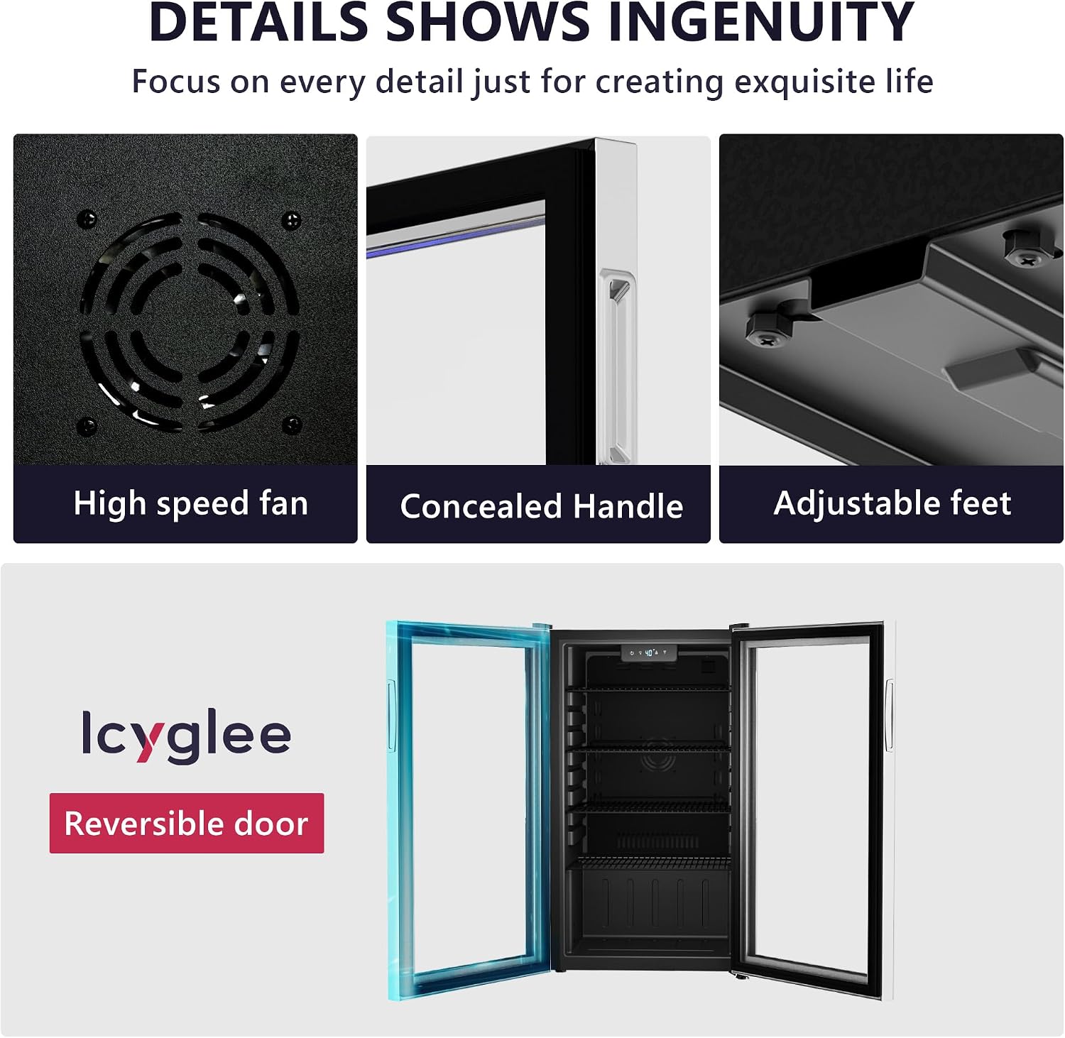 Icyglee Beverage Refrigerator Cooler - 126 Can Mini Fridge with Glass Door for Soda Beer or Wine, Beverage Cooler for Home, Office, Bar with Adjustable Removable Shelves, Silver