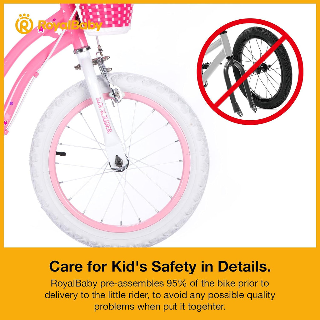 RoyalBaby Girls Bike with Training Wheels, Stargirl Kids Bicycle 12 Inch Toddlers to Big Kids 3-4 Years, Coral Red