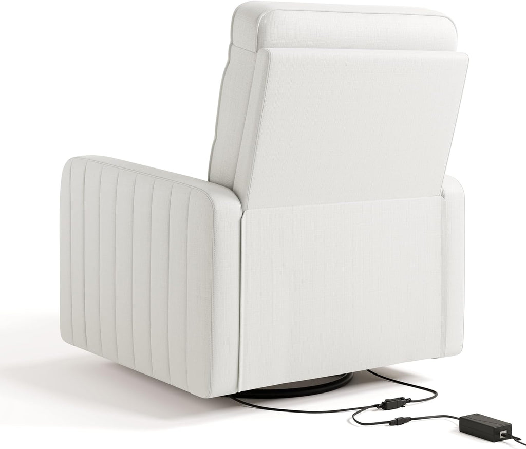 Storkcraft Kyoto Deluxe Extra-Wide Power Recliner Swivel Glider – Premium Electronic Nursery Wide Glider Rocking Chair, Oeko-TEX 100 Certified, Includes Dual-USB Charging Port (Ivory Basketweave)