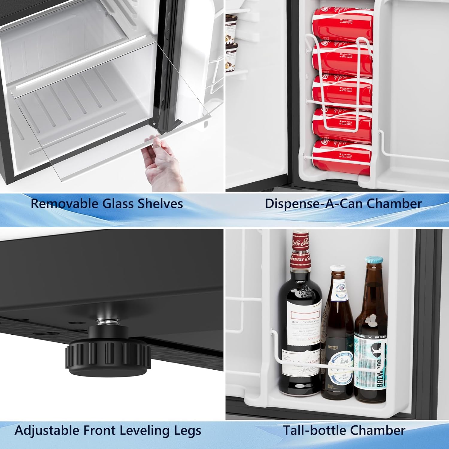 COWSAR 2.6 Cu.Ft Mini Fridge with Freezer, Single-Door Compact Refrigerator, 7 Settings Temperature Adjustable, 2 Removable Shelves, Commercial Small fridge for Bedroom, Office, Kitchen, Dorm, Black