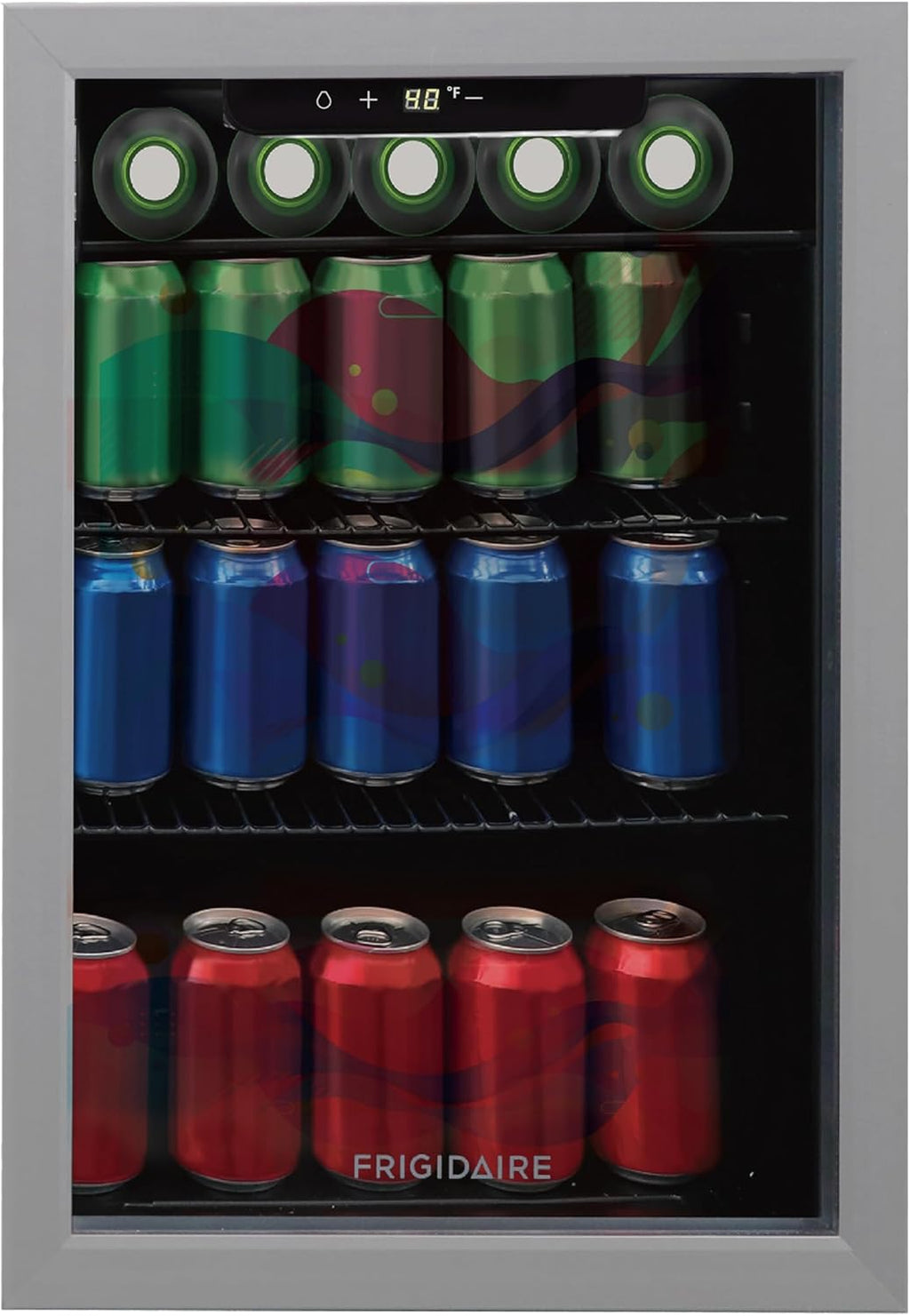 Frigidaire EFMIS9000AMZ, Beverage Fridge Refrigerator with Glass Door, Compact Mini Fridge with Digital Temperature Control Fits 88 Cans or 25 Bottles, 74L Capacity - 19.29'D x 25'W x 17.51'H, Silver