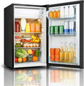 Seaoola Mini Fridge with Freezer, Single Door 4.4 Cu.Ft, Compact Mini Refrigerator, LED Light, Adjustable Thermostat, Removable Glass Shelves, Small Refrigerator for Dorm/Office/Bedroom(Black)