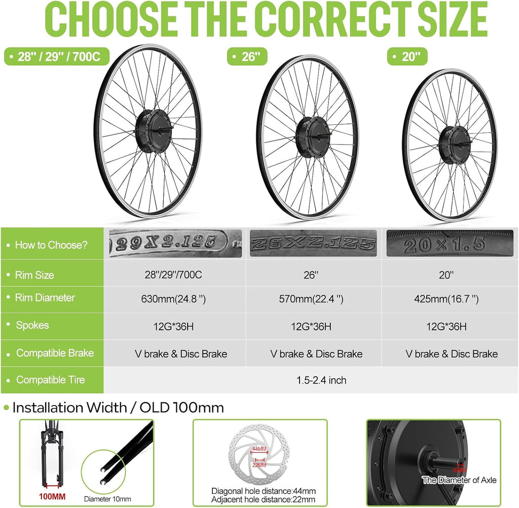 BAFANG G020 48V 500W Front Hub Motor Electric Bike Conversion Kit for 26'/700C Wheel Drive Engine with LCD Display &Optional Ebike Battery