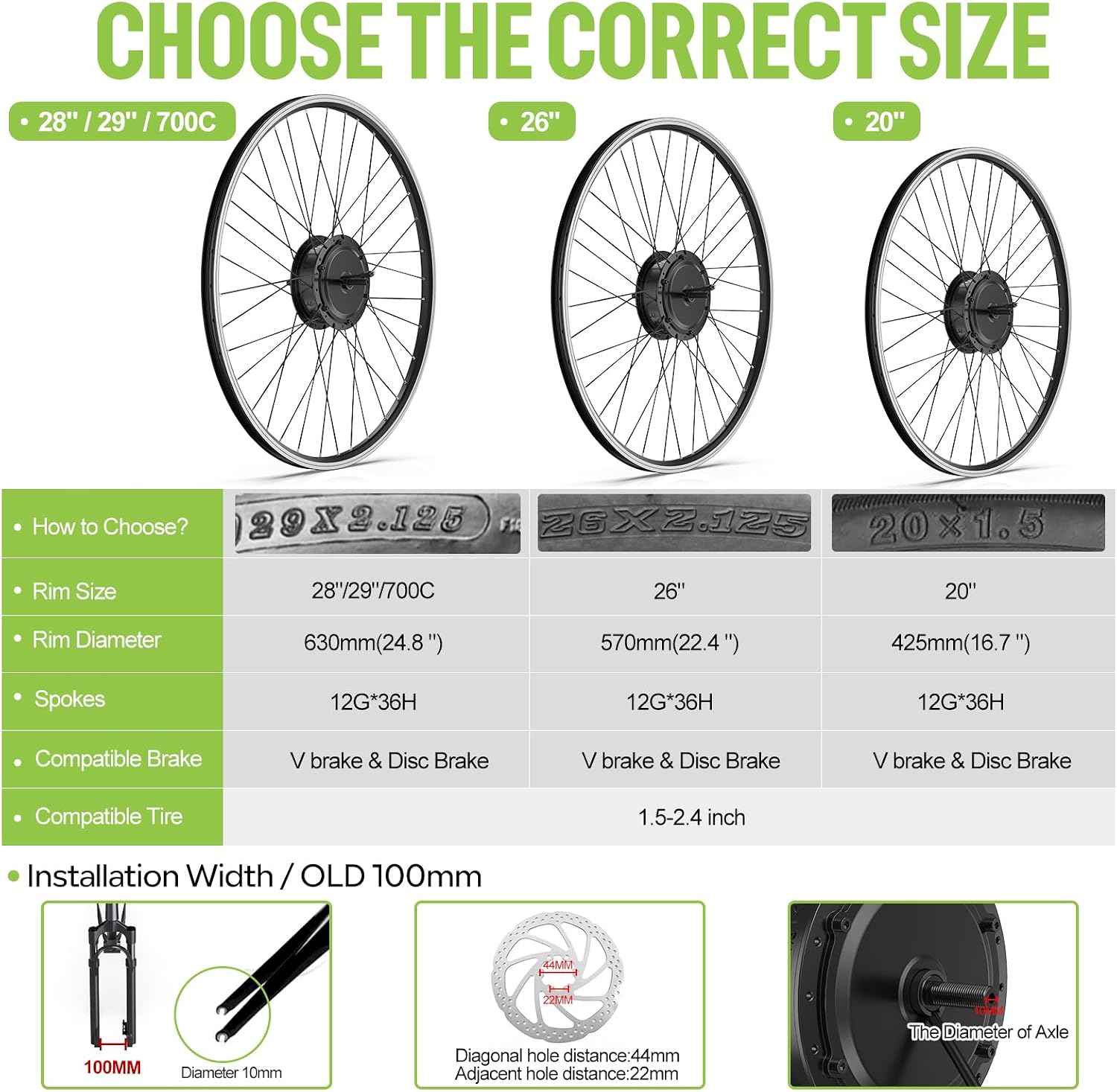 BAFANG G020 48V 500W Front Hub Motor Electric Bike Conversion Kit for 26'/700C Wheel Drive Engine with LCD Display &Optional Ebike Battery