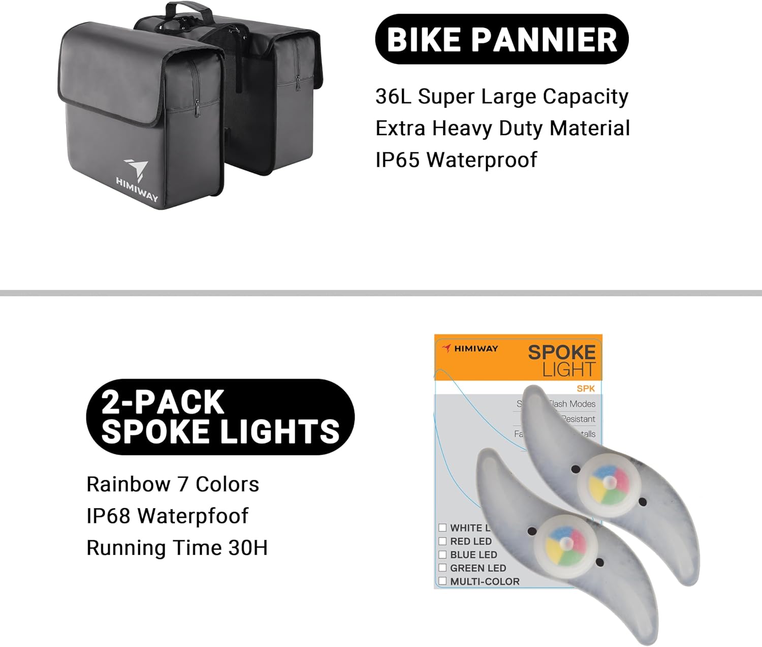 Himiway 12 in 1 Bicycle Accessories Gift Pack Include Bike Lock/Bag/Phone Holder/Speaker/Water Bottle Holder/Pump/Headlight/Taillight with Alarm/Cover/Basket/Spoke Light/Mirrors
