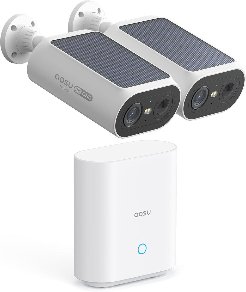 aosu Solar Security Cameras Wireless Outdoor, 2Mins DIY Installation, No Subscription Required Cameras for Home Security System, Local Storage, 2K Color Night Vision, 2.4&5GHz WiFi, 2 Cam-kit
