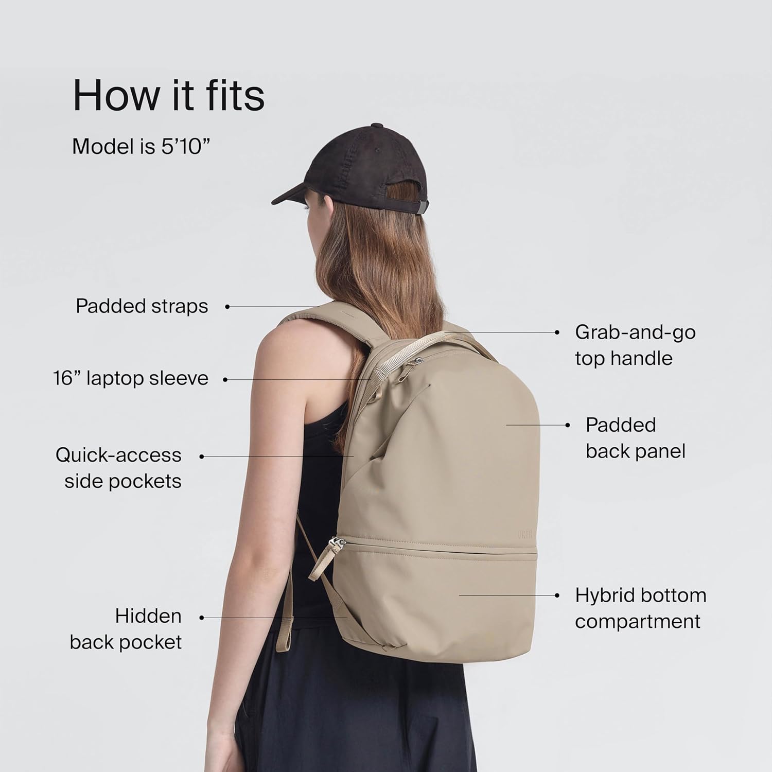 Urth Arkose 20L Modular Backpack + 3.7L Camera Insert - Water Resistant, Anti-Theft, Recycled Bag for DSLR/SLR/Mirrorless, 13-16 Inch Laptop in Beige