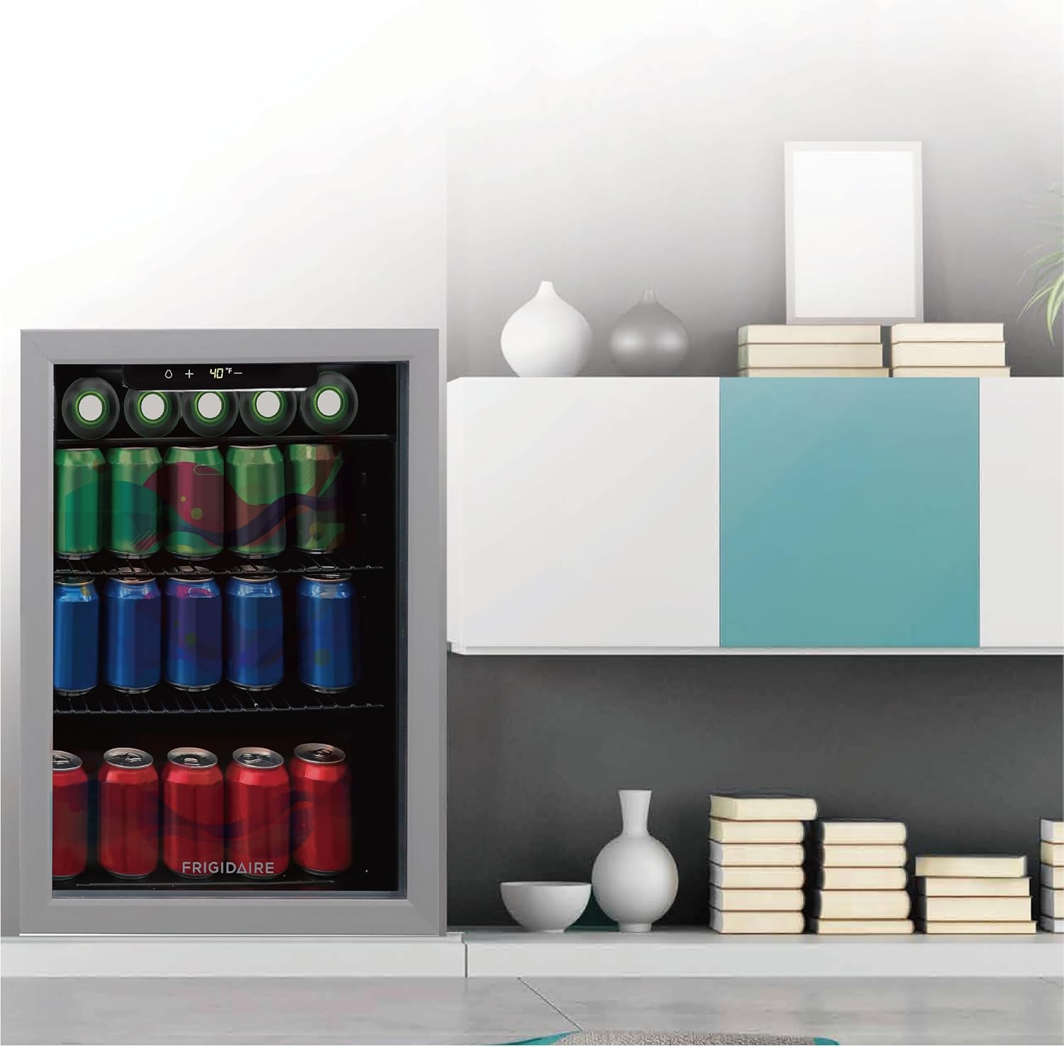 Frigidaire EFMIS9000AMZ, Beverage Fridge Refrigerator with Glass Door, Compact Mini Fridge with Digital Temperature Control Fits 88 Cans or 25 Bottles, 74L Capacity - 19.29'D x 25'W x 17.51'H, Silver