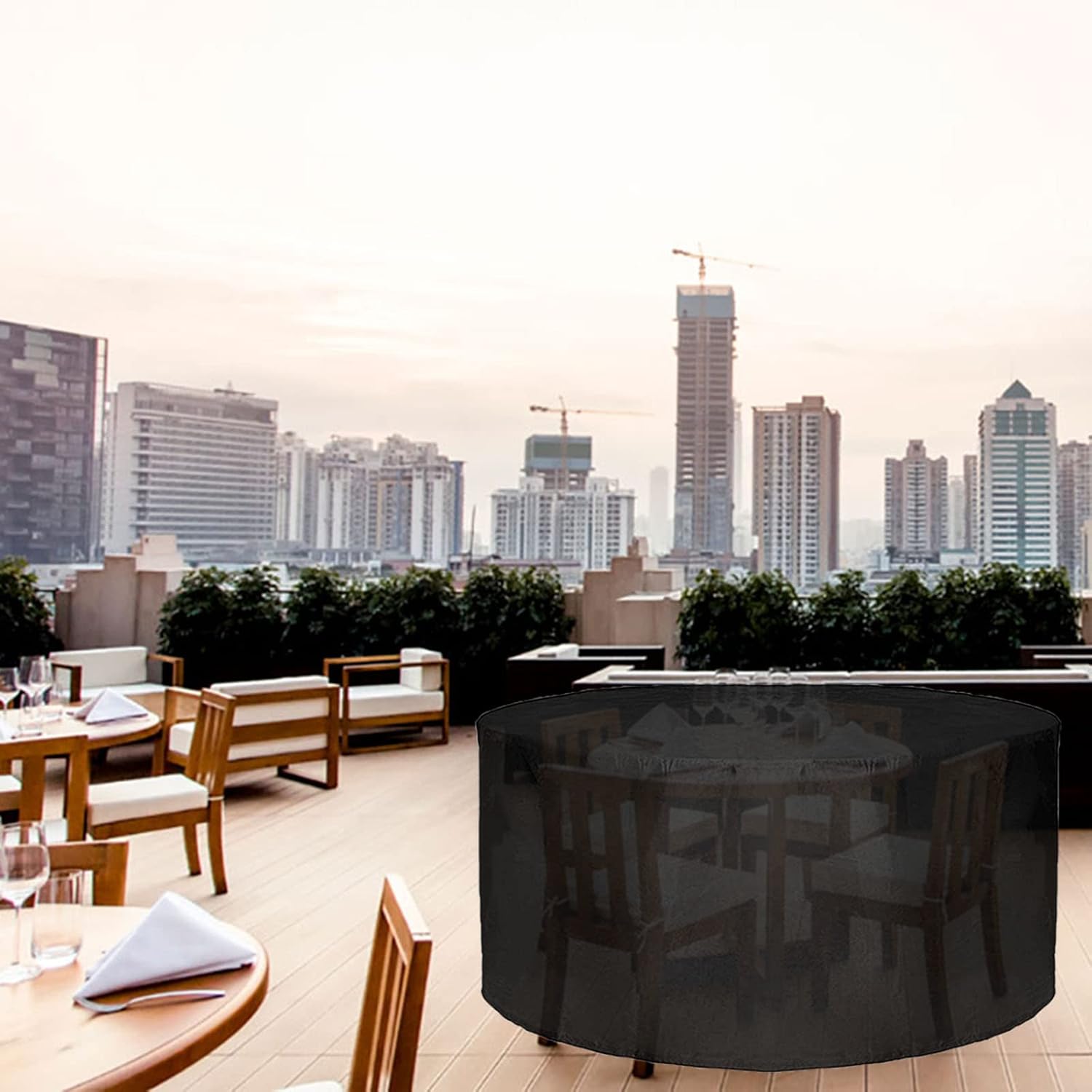 Outdoor Heavy Duty Grill Cover 130' D x 39' H, Waterproof Patio Furniture Set Cover, 420D Outdoor Round Table and Chairs Set, Durable Dustproof Outdoor Protective Cover (330x100cm)