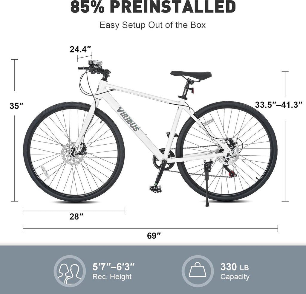 VIRIBUS Hybrid Bikes, 28 inch Mens Hybrid Bicycle 7 Speed with Lightweight Aluminum Frame & Disc Brakes, 700C Retro Vintage Adult Bike for Tall Men & City Commuters 85% Pre-Assembled