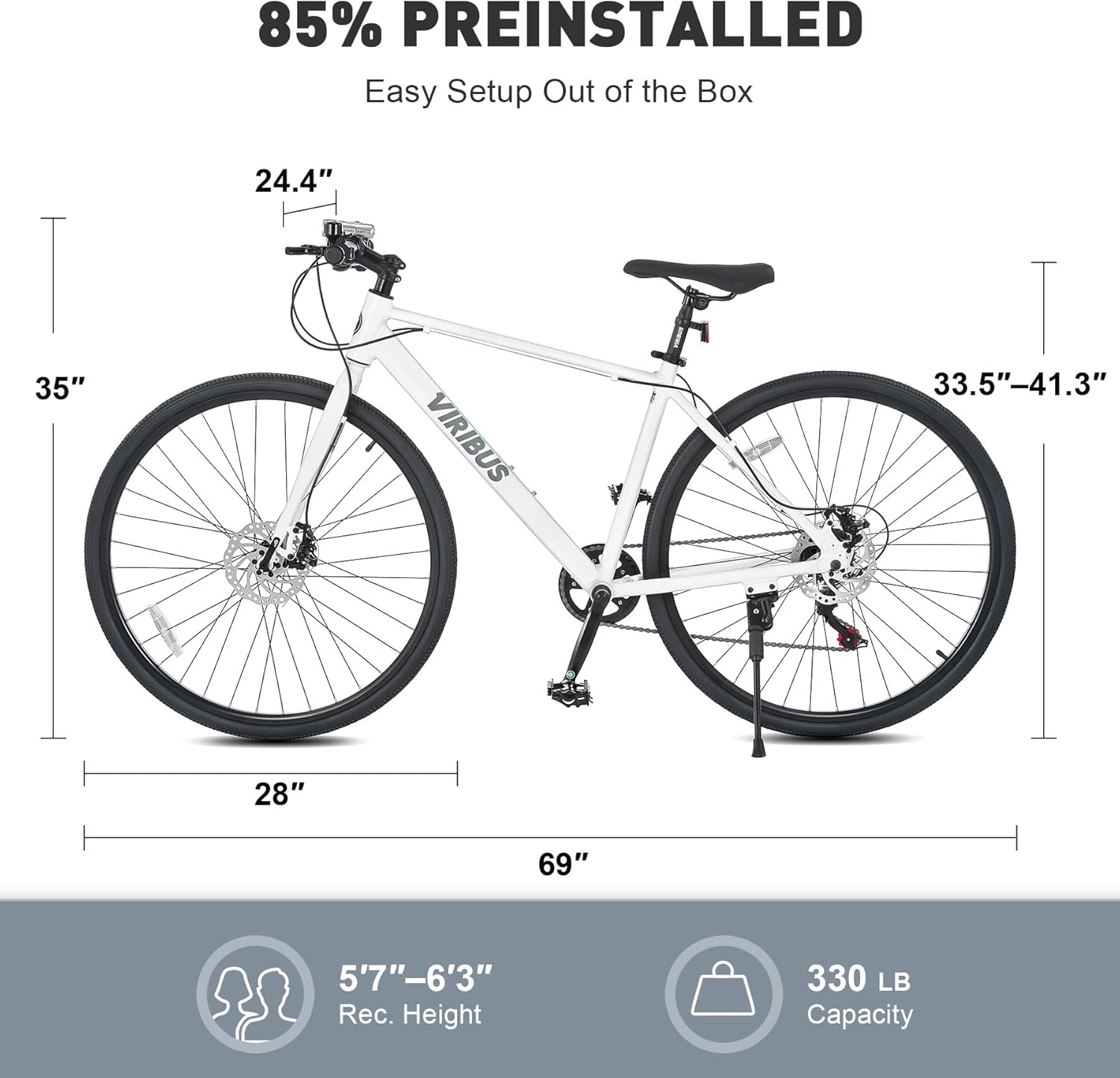 VIRIBUS Hybrid Bikes, 28 inch Mens Hybrid Bicycle 7 Speed with Lightweight Aluminum Frame & Disc Brakes, 700C Retro Vintage Adult Bike for Tall Men & City Commuters 85% Pre-Assembled