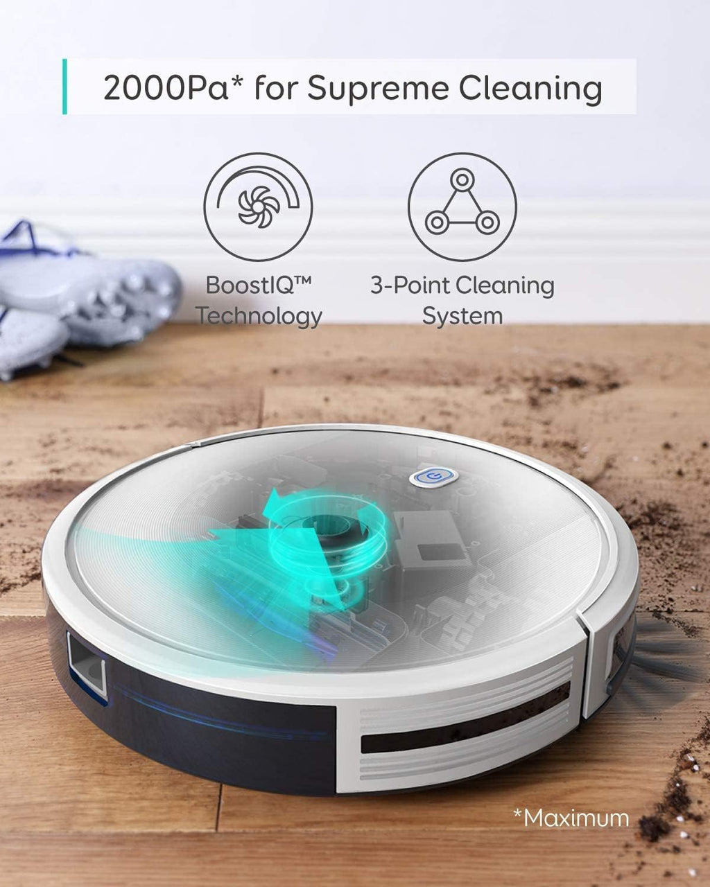 eufy Robot Vacuum 11S MAX, Super-Thin,Powerful Suction, Quiet, Self-Charging Robotic Vacuum Cleaner, Cleans Hard Floors to Medium-Pile Carpets, White